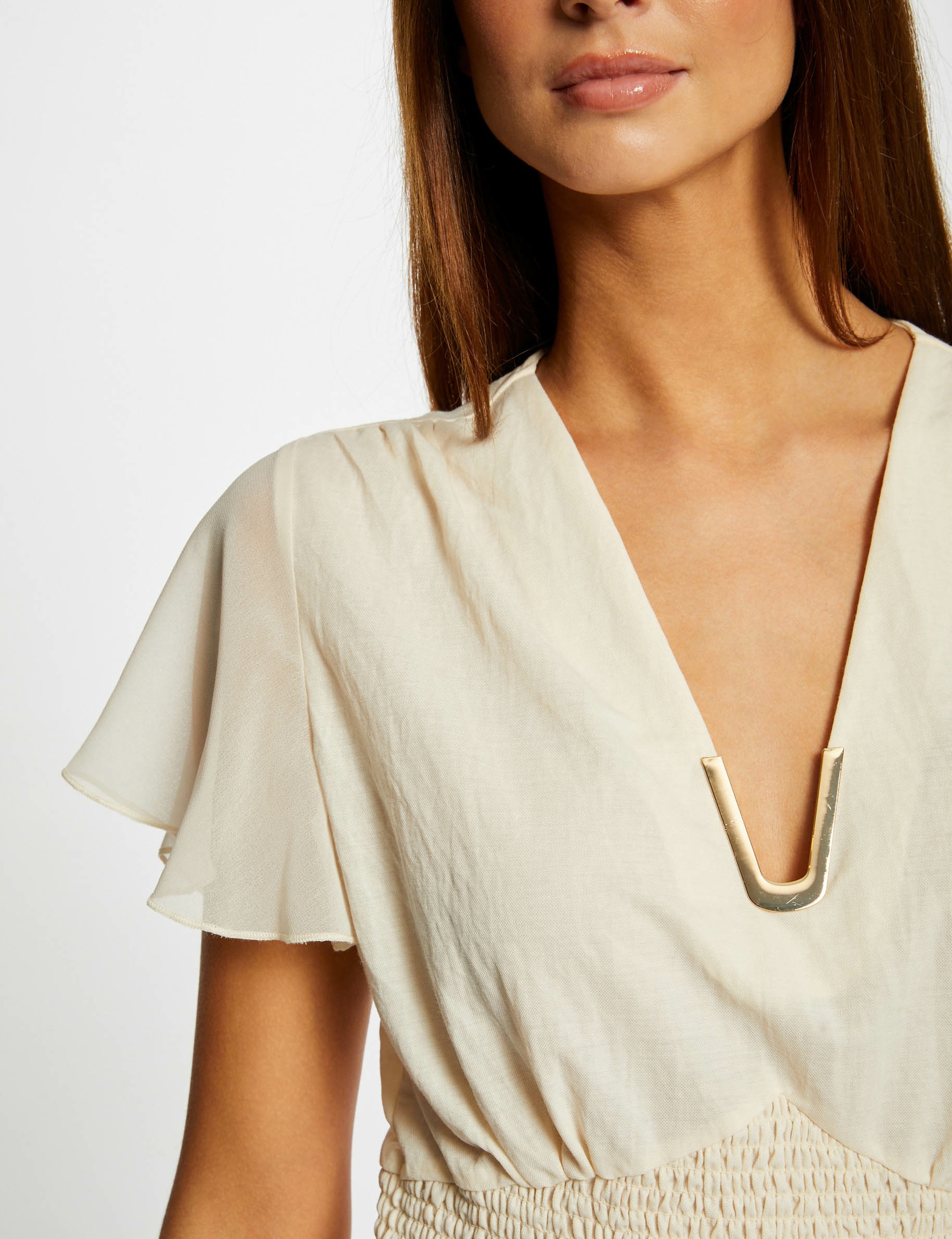 Smocked short-sleeved t-shirt ladies' Smocked short-sleeved t-shirt ladies'