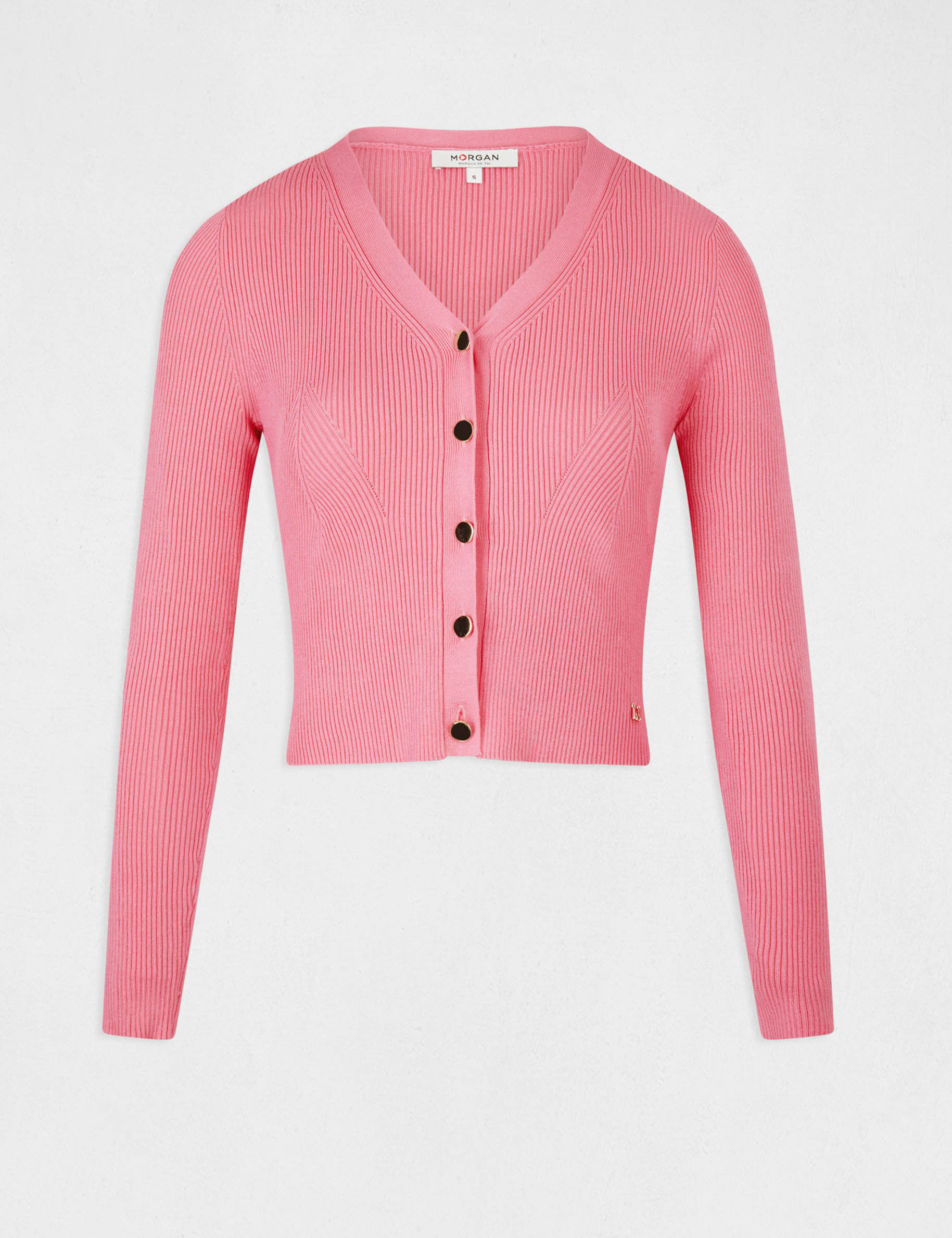 Buttoned long-sleeved cardigan pink ladies' | Morgan