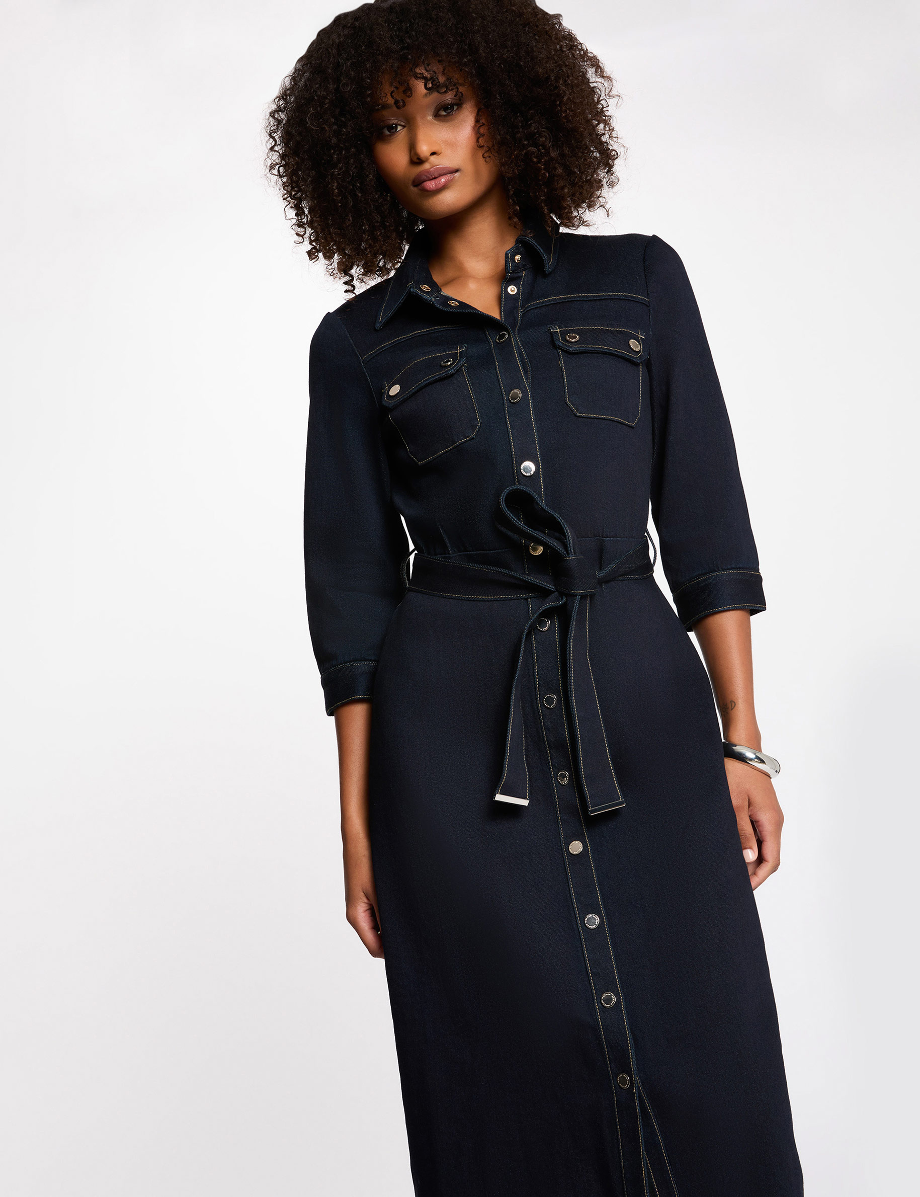 34 buttoned dress raw denim women 3/4 buttoned dress raw denim women