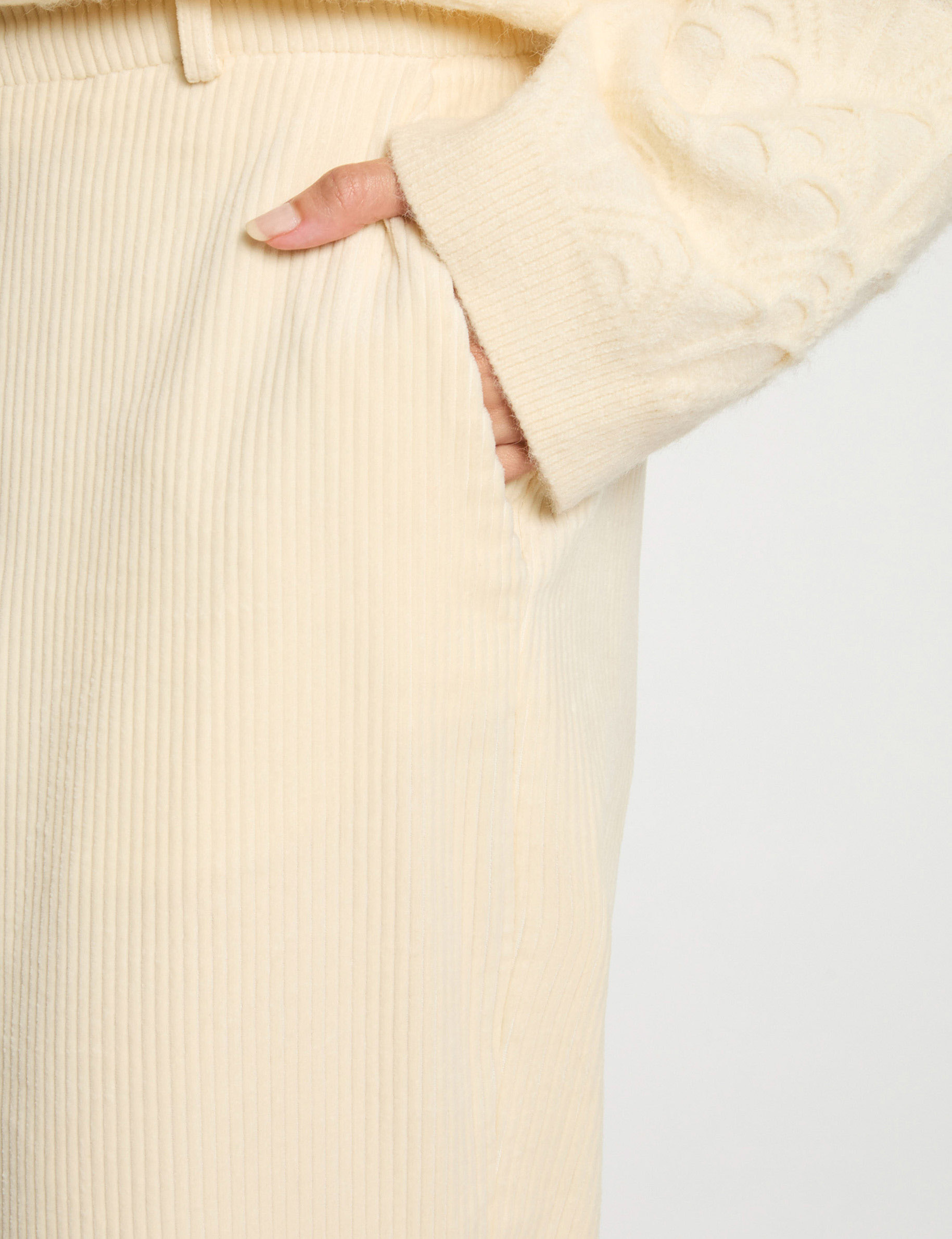 Wide-leg velvet trousers ecru women