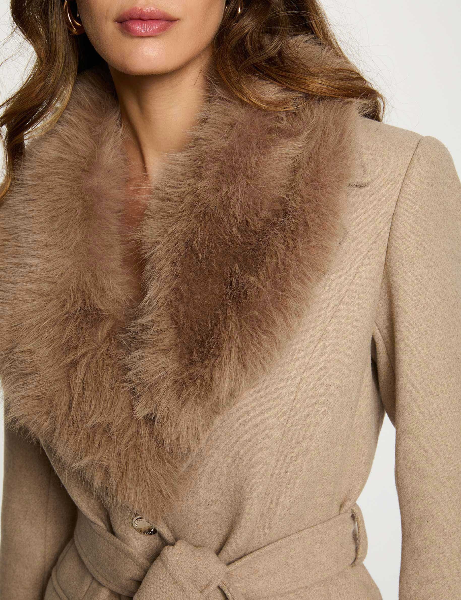 Long belted coat beige women