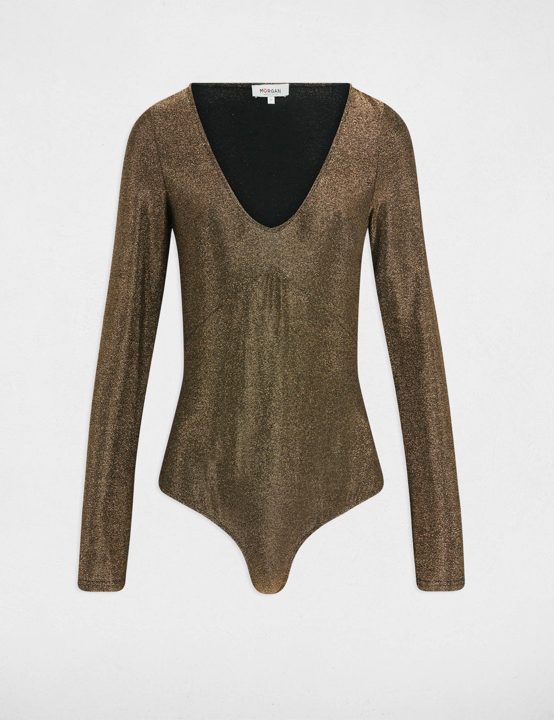 V-neck long-sleeve bodysuit gold yellow women