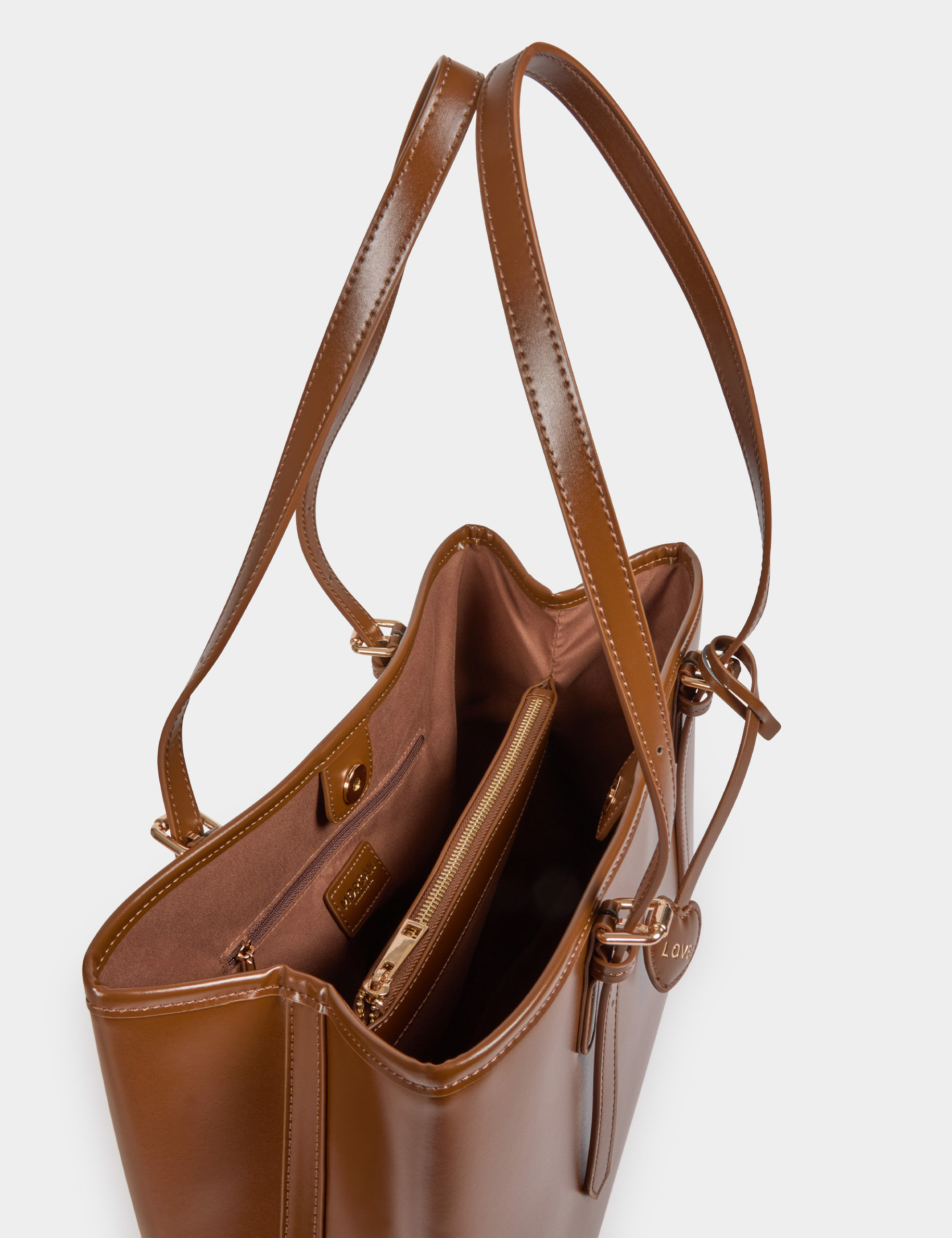 Faux leather tote bag brown women