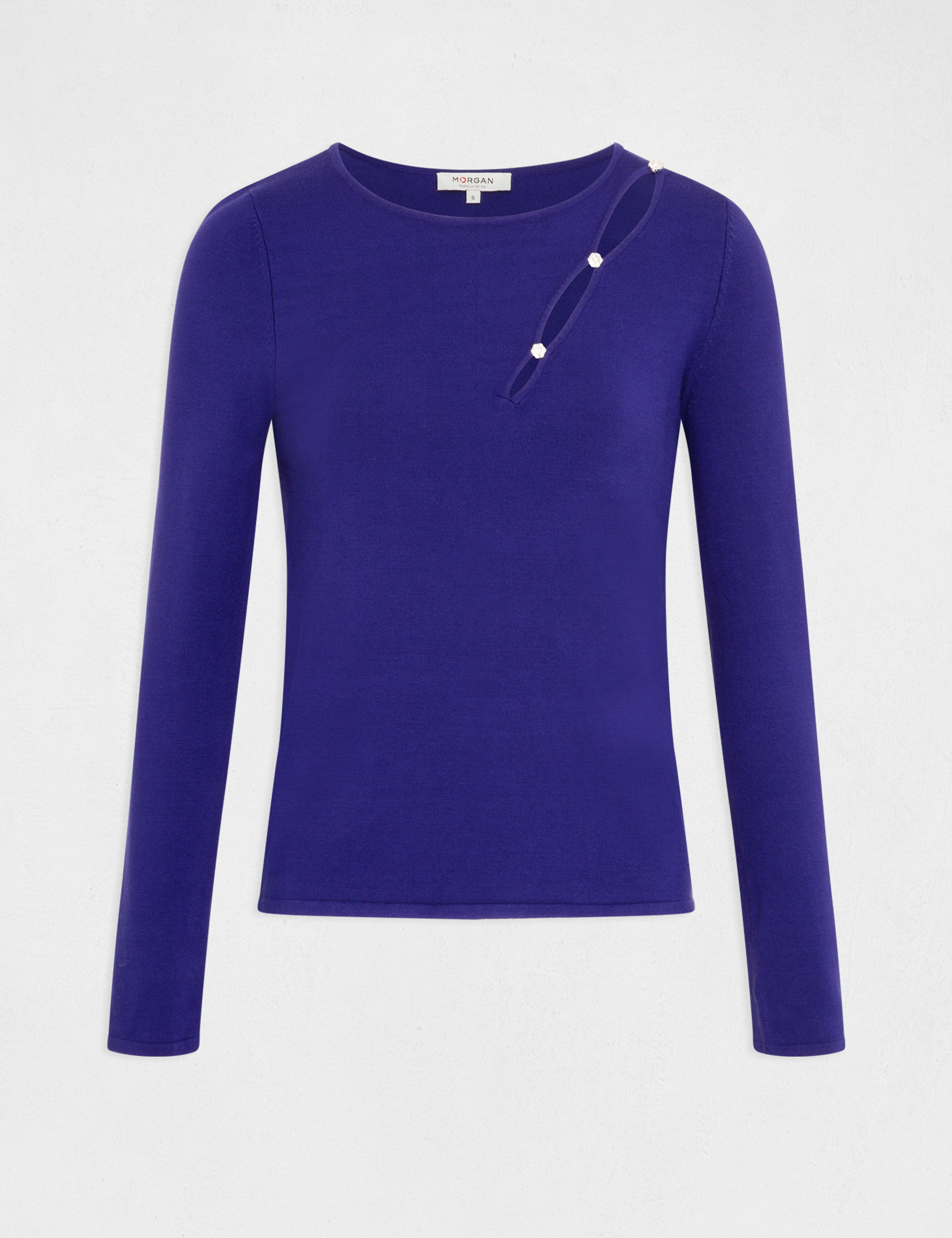 Long-sleeved jumper with slit mid blue ladies'