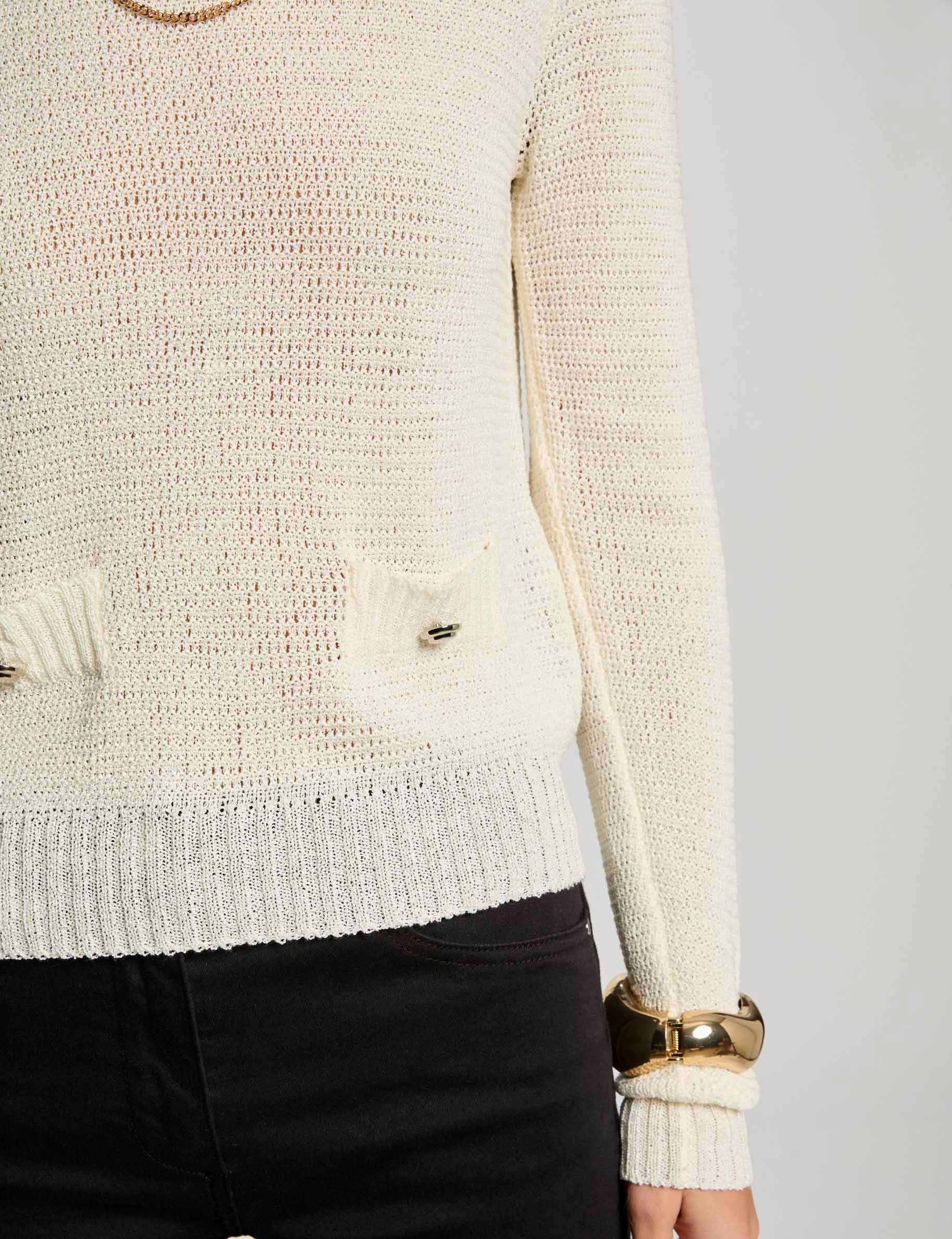 jumper openwork and round neck ivory women Jumper openwork and round neck ivory women