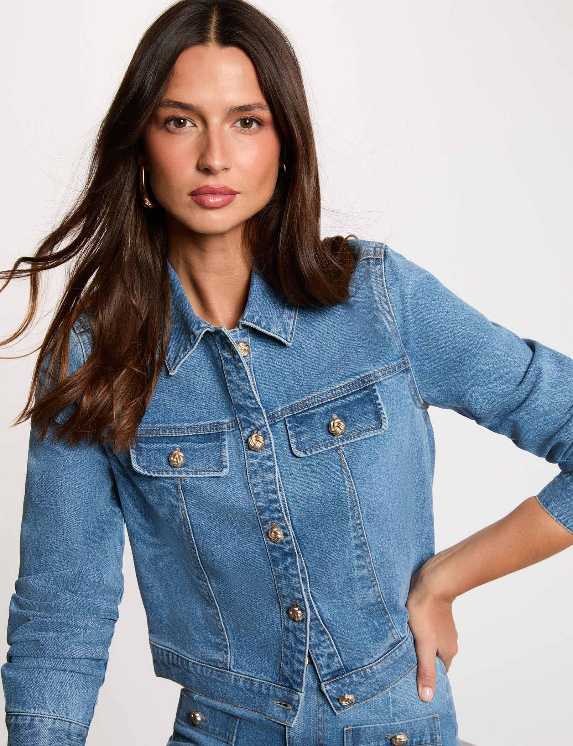 Cropped denim jacket denim stone women