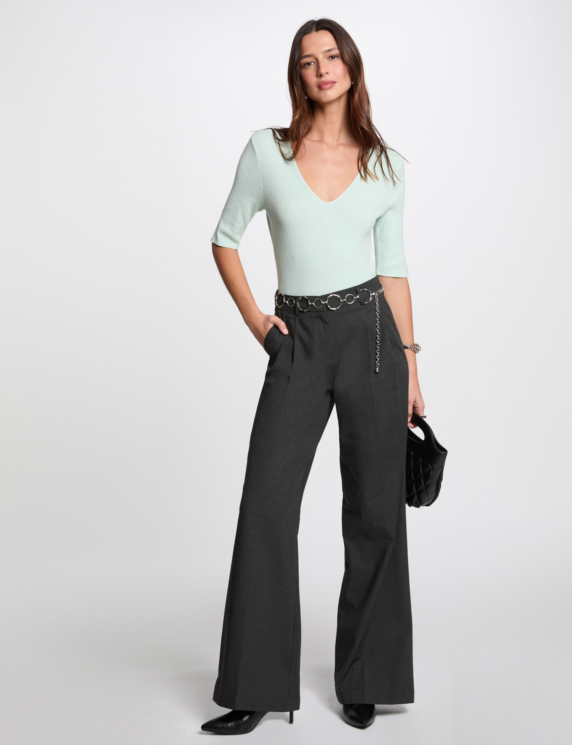 pull col en v vert clair femme Pull col en V vert clair femme
