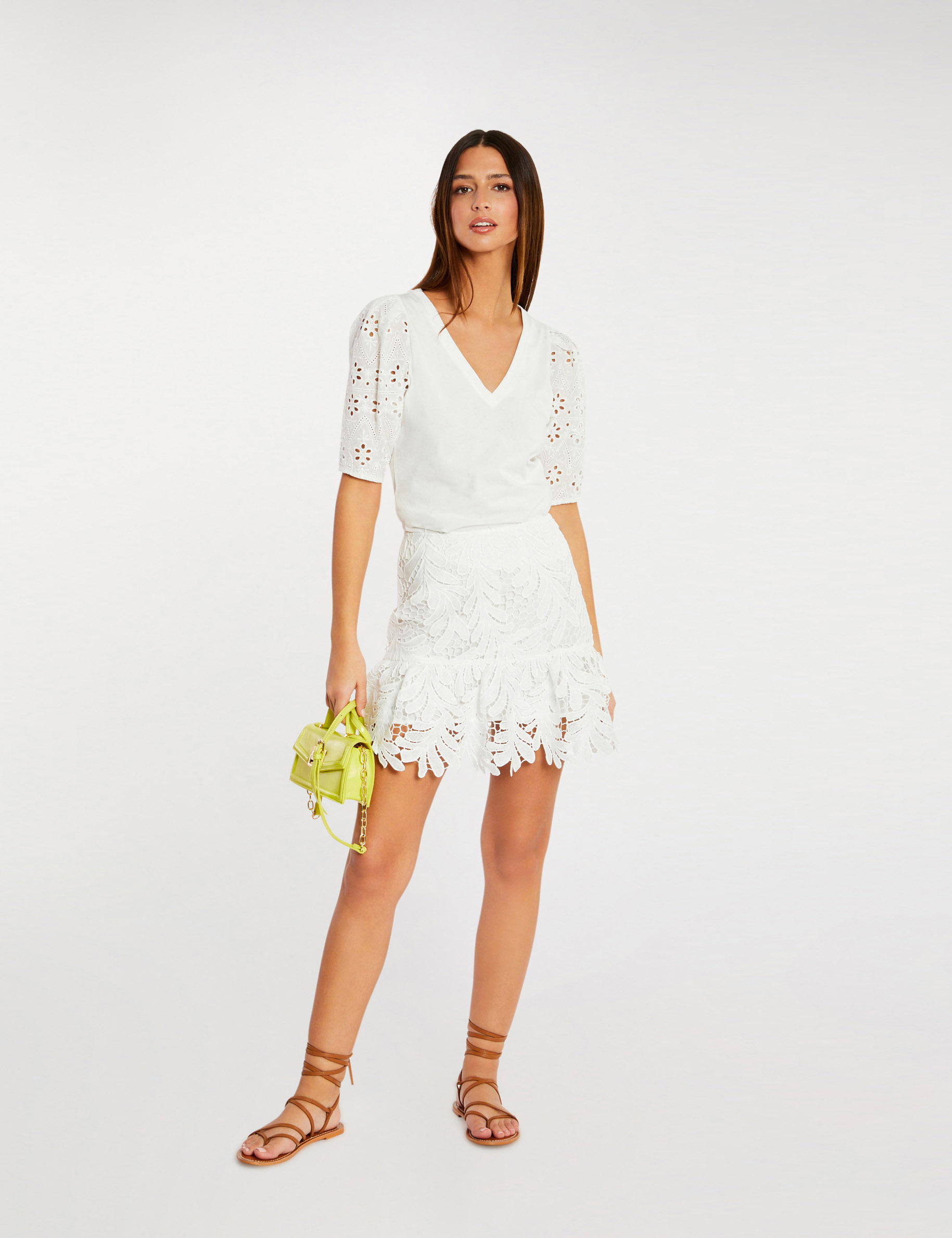 Fitted skirt with lace ecru ladies' Fitted skirt with lace ecru ladies'