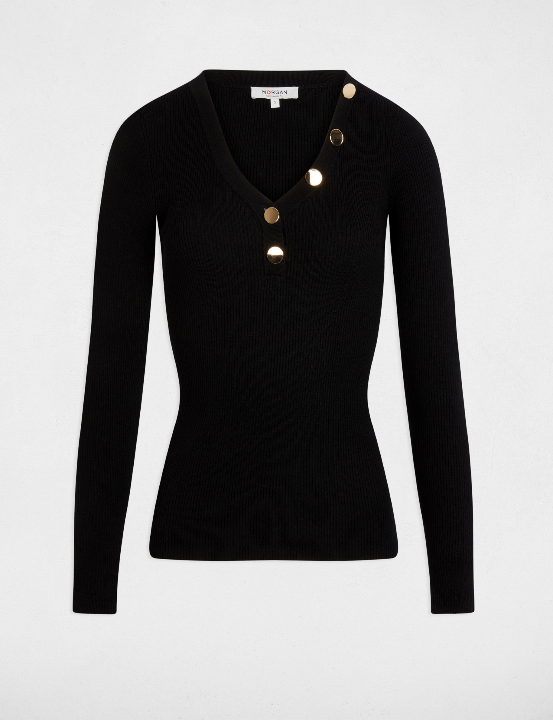long sleeved jumper buttons fine knit black women Long-sleeved jumper buttons fine knit black women