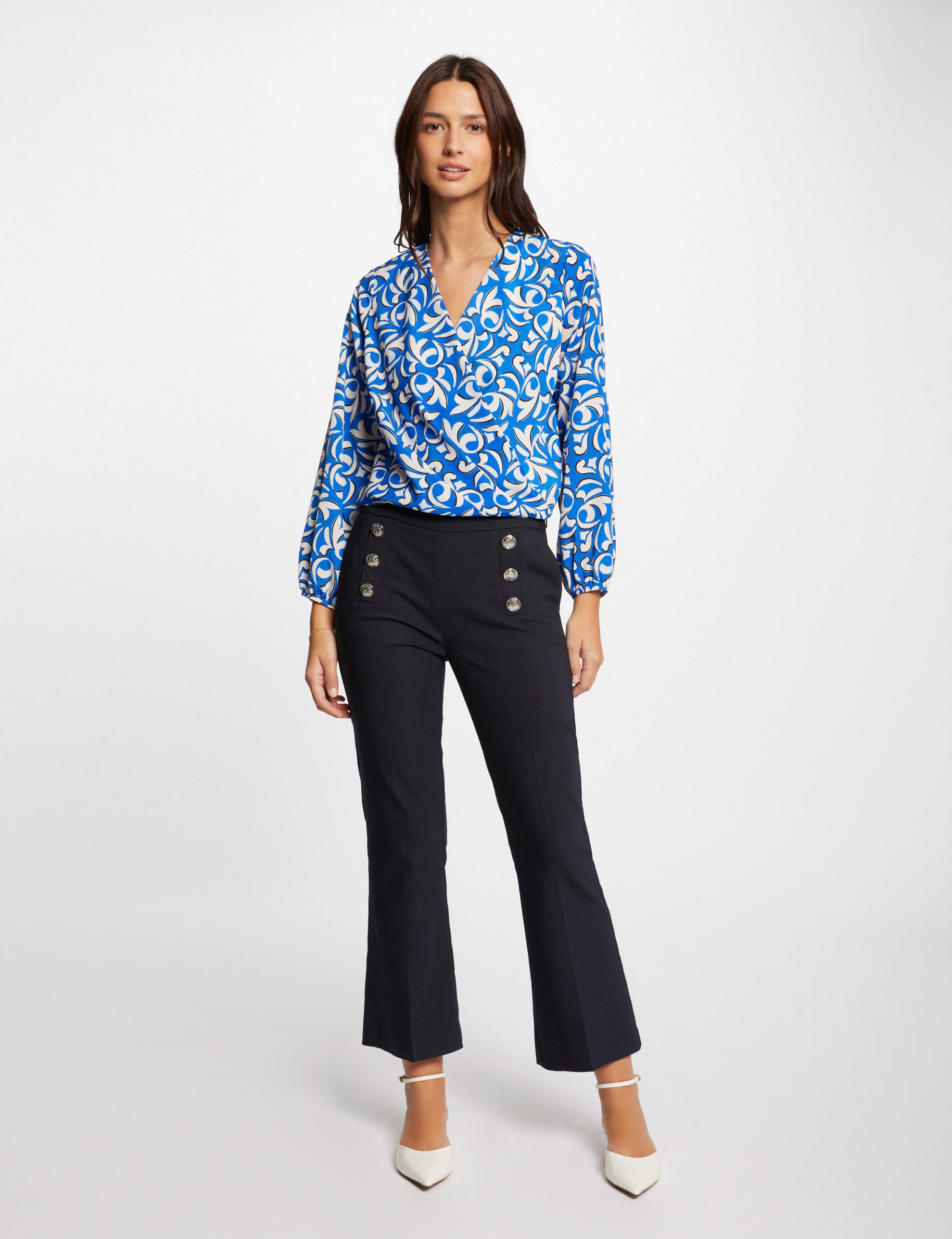 Flare trousers with buttons navy women