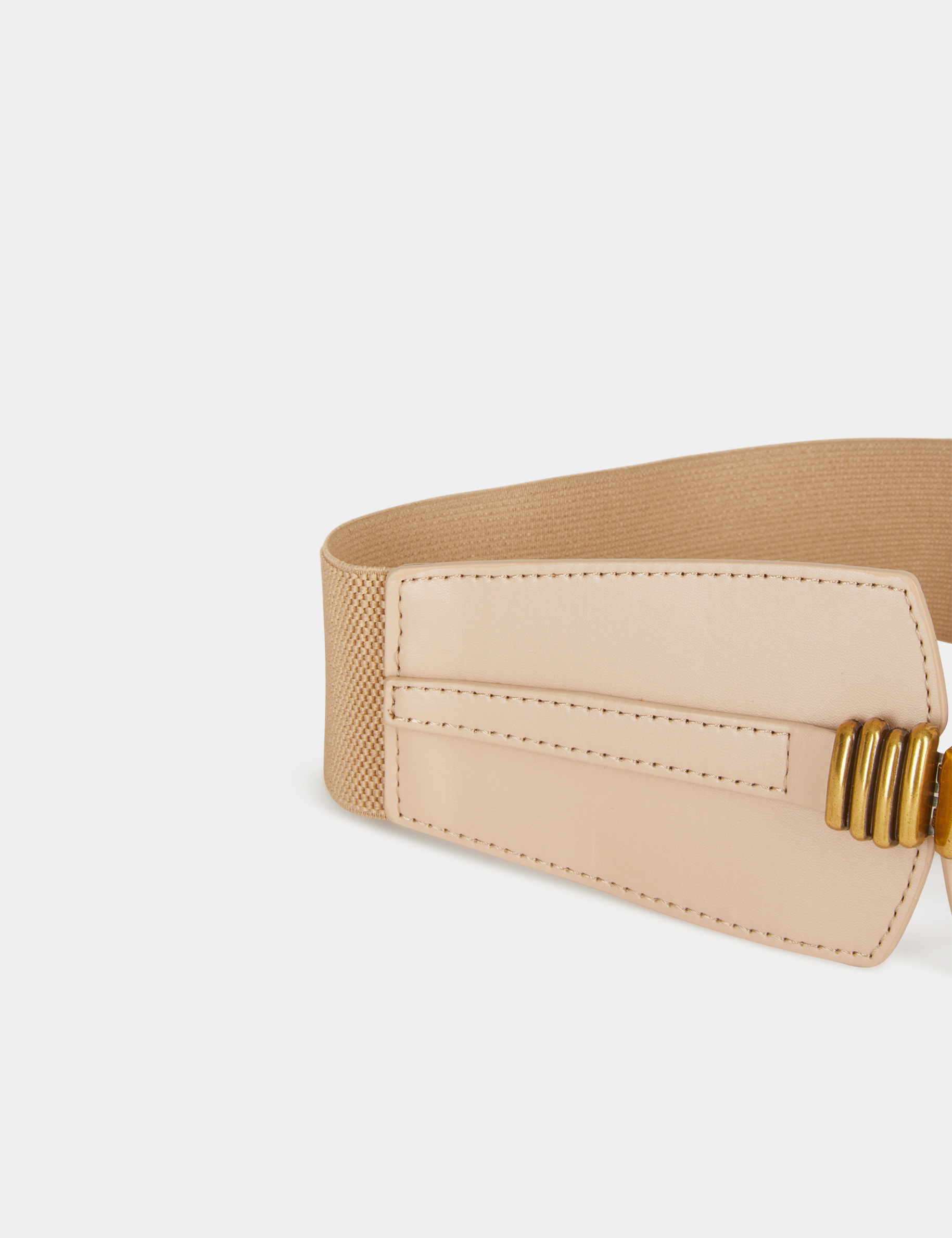 Elasticised belt with buckle with rings beige ladies'