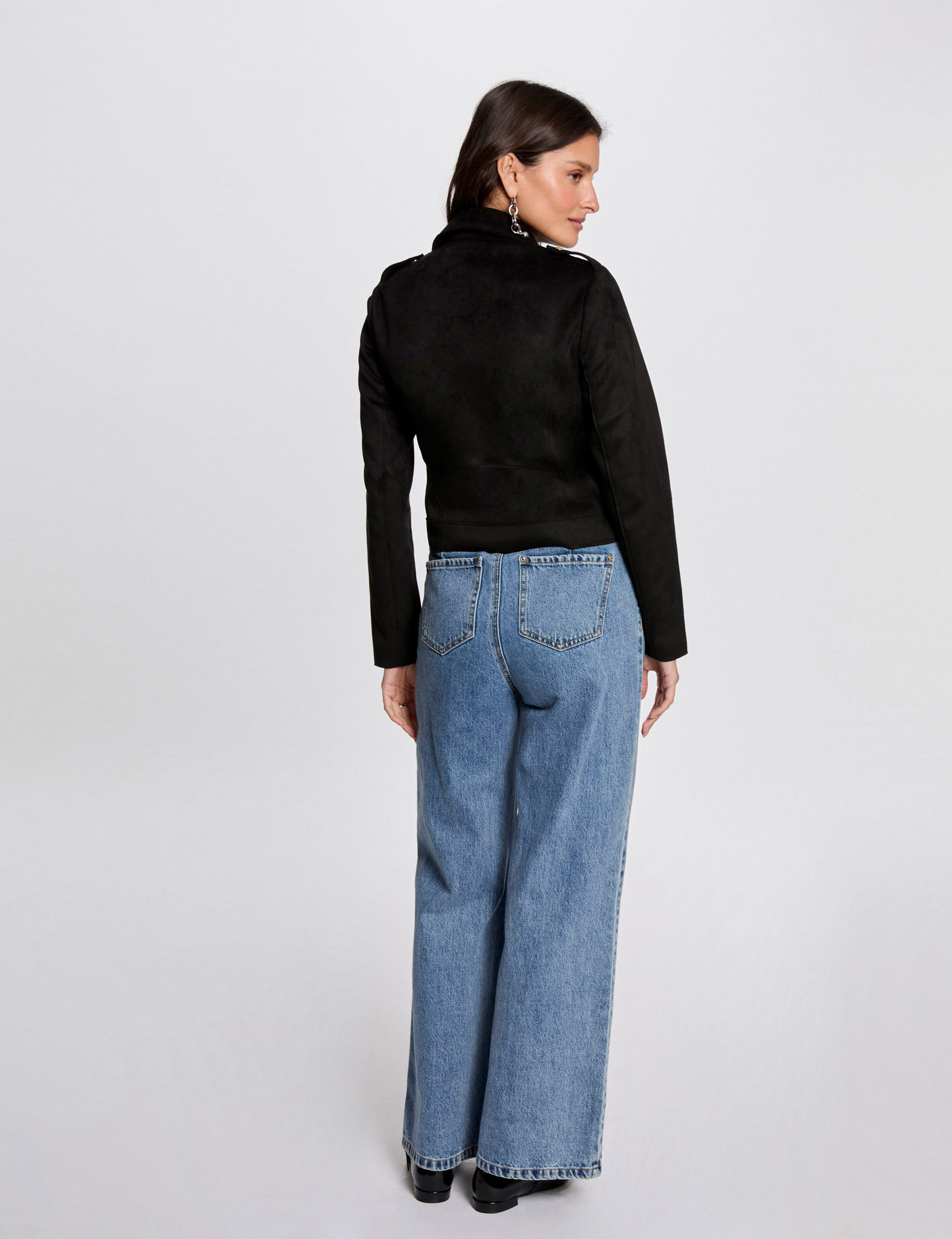zipped short suede jacket black women Zipped short suede jacket black women