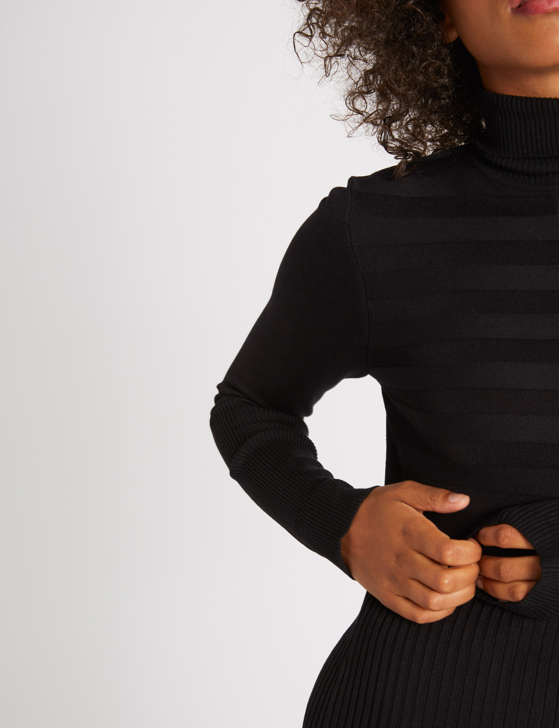 Knitted fitted dress with turtleneck black women | Morgan