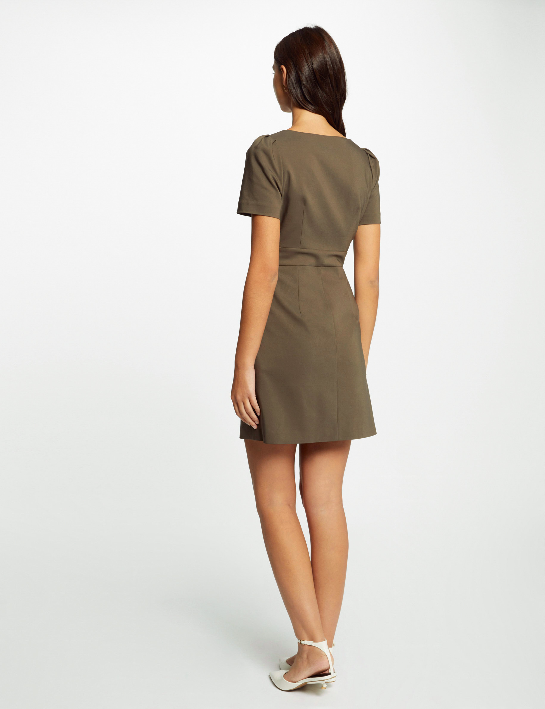 Zipped fitted short dress khaki green ladies'