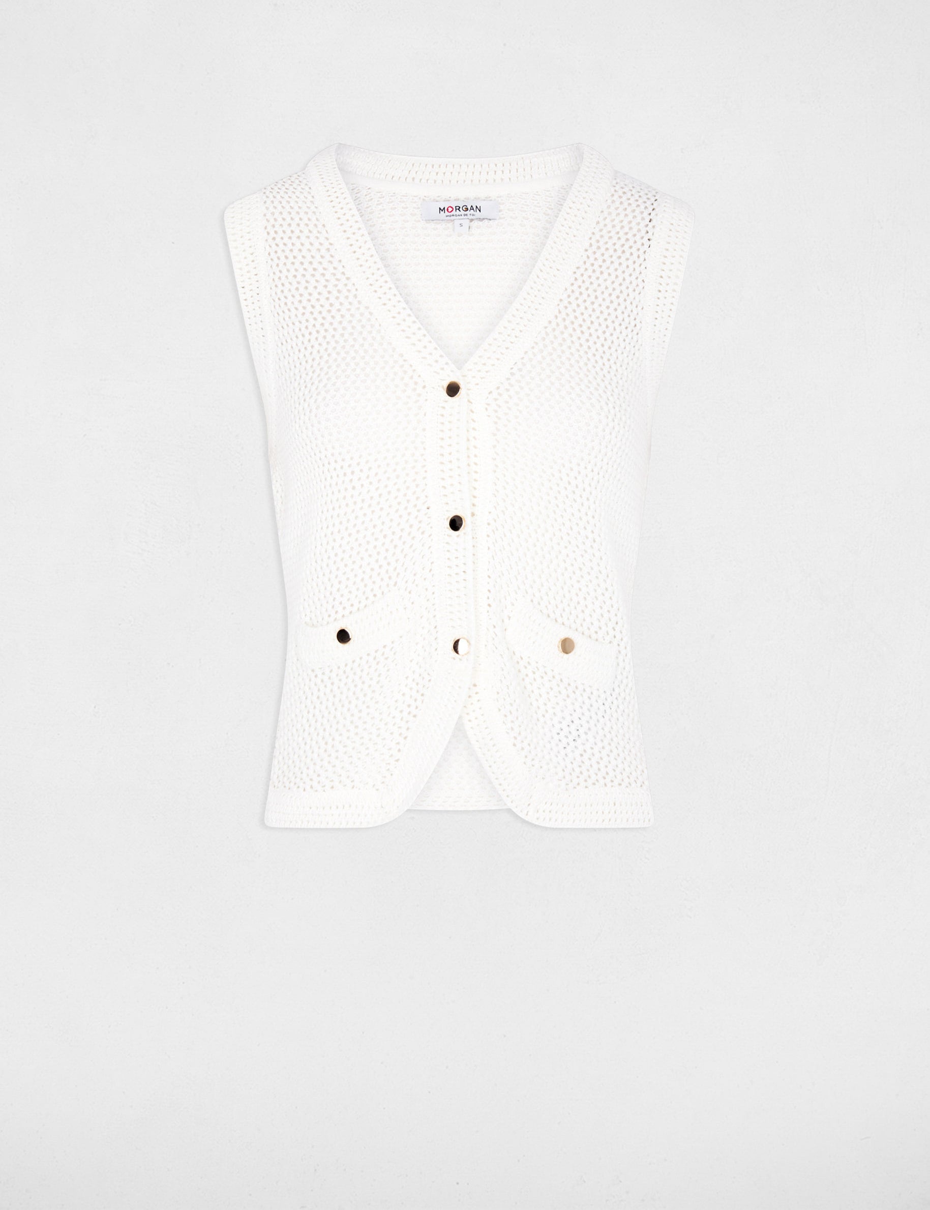 Sleeveless openwork cardigan white women
