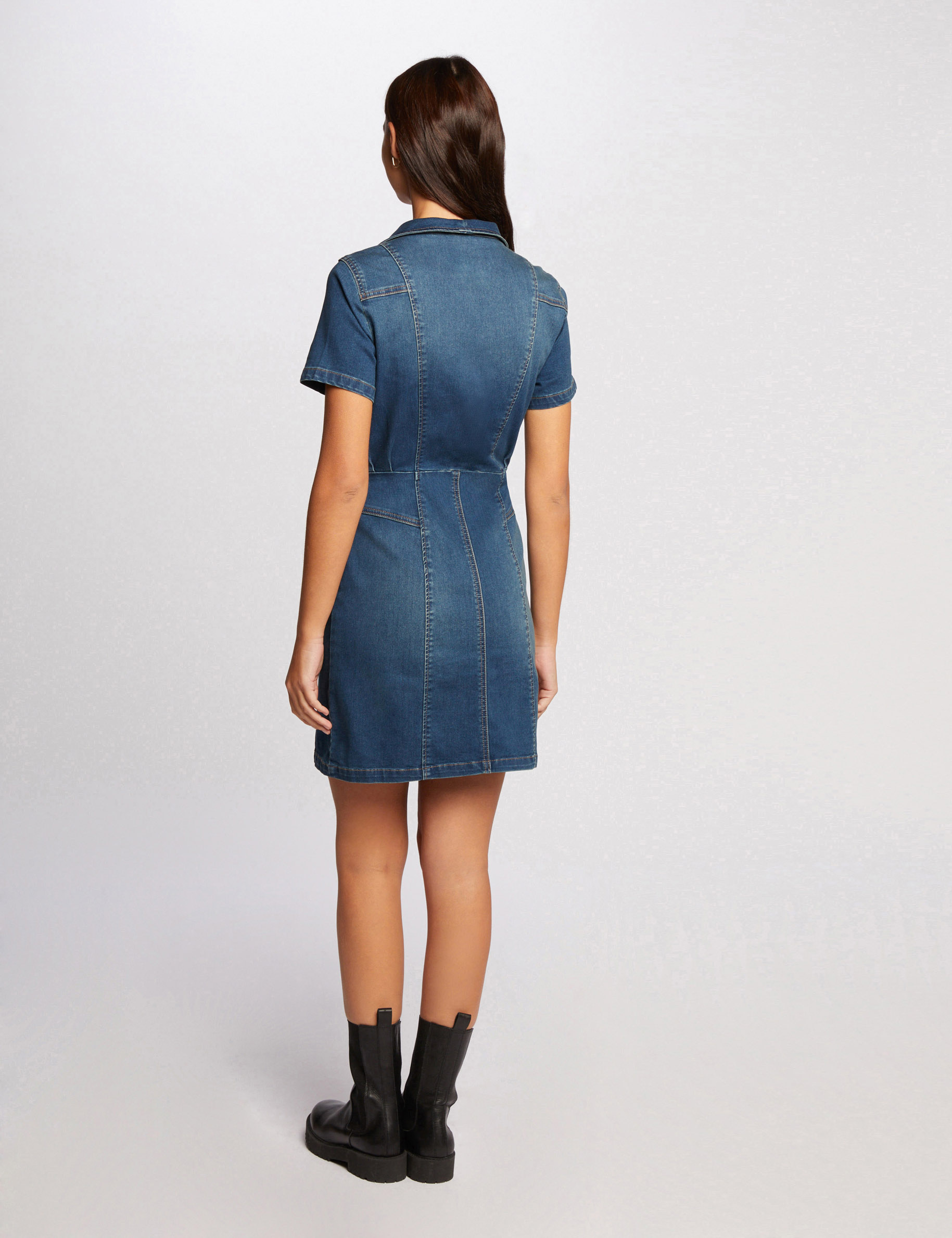 Buttoned denim wrap dress stone denim ladies'