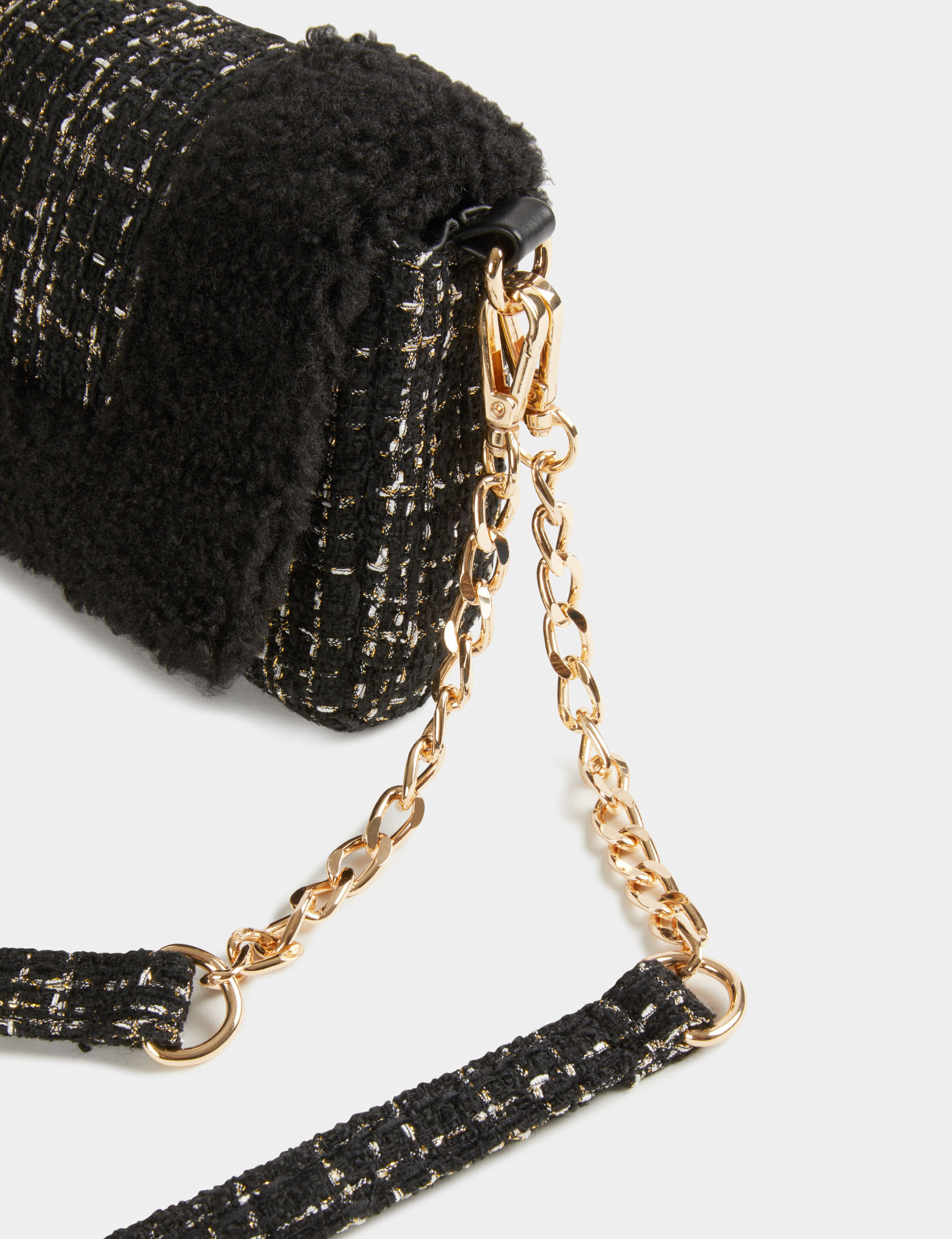 Clutch bag with faux fur details black ladies'