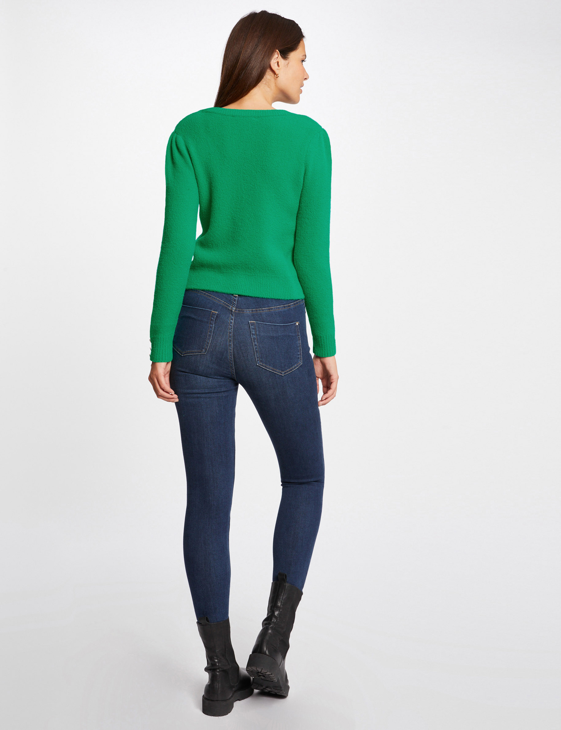Long-sleeved jumper with V-neck mid-green ladies' Long-sleeved jumper with V-neck mid-green ladies'