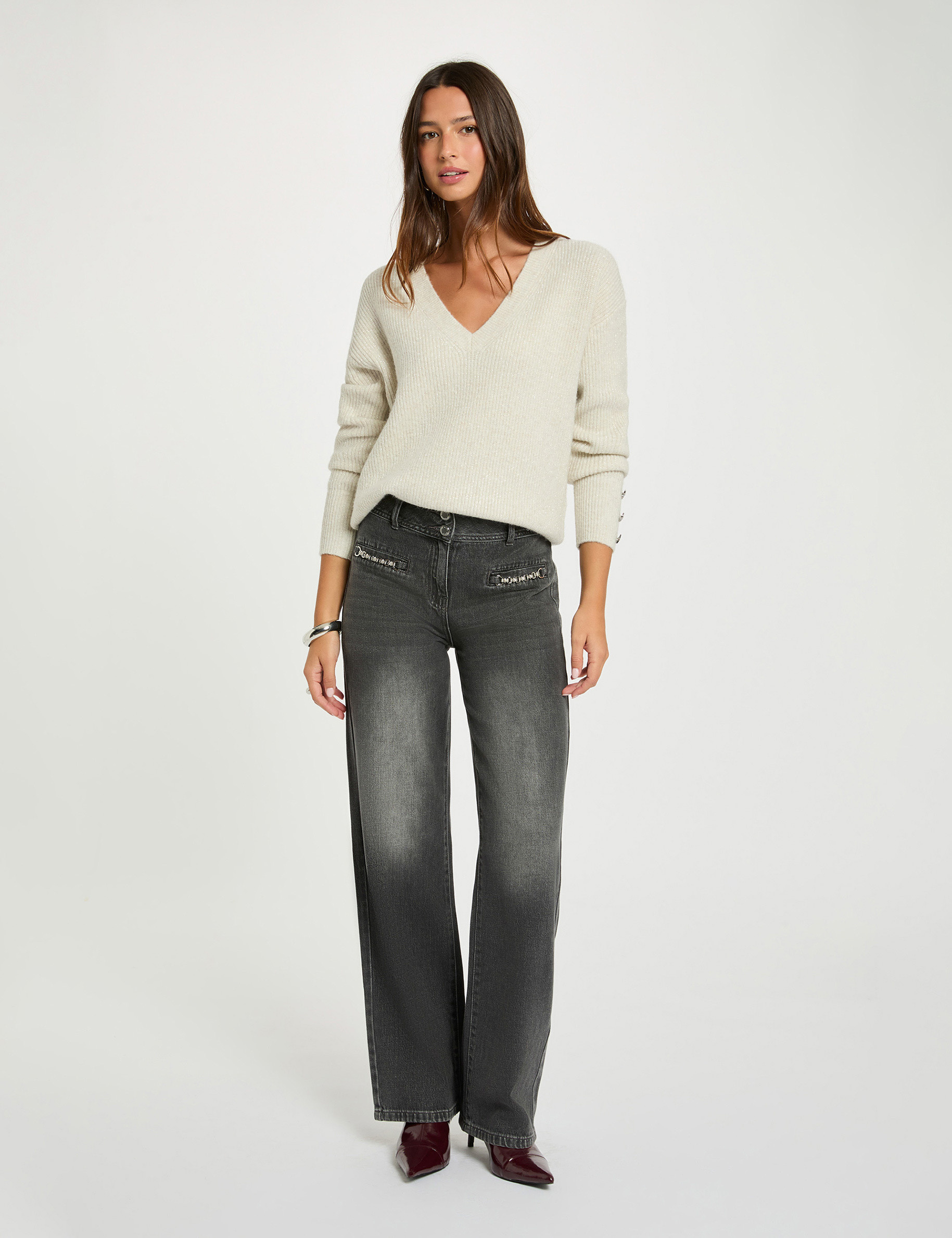 pull col en v oversize ivoire femme Pull col en V oversize ivoire femme