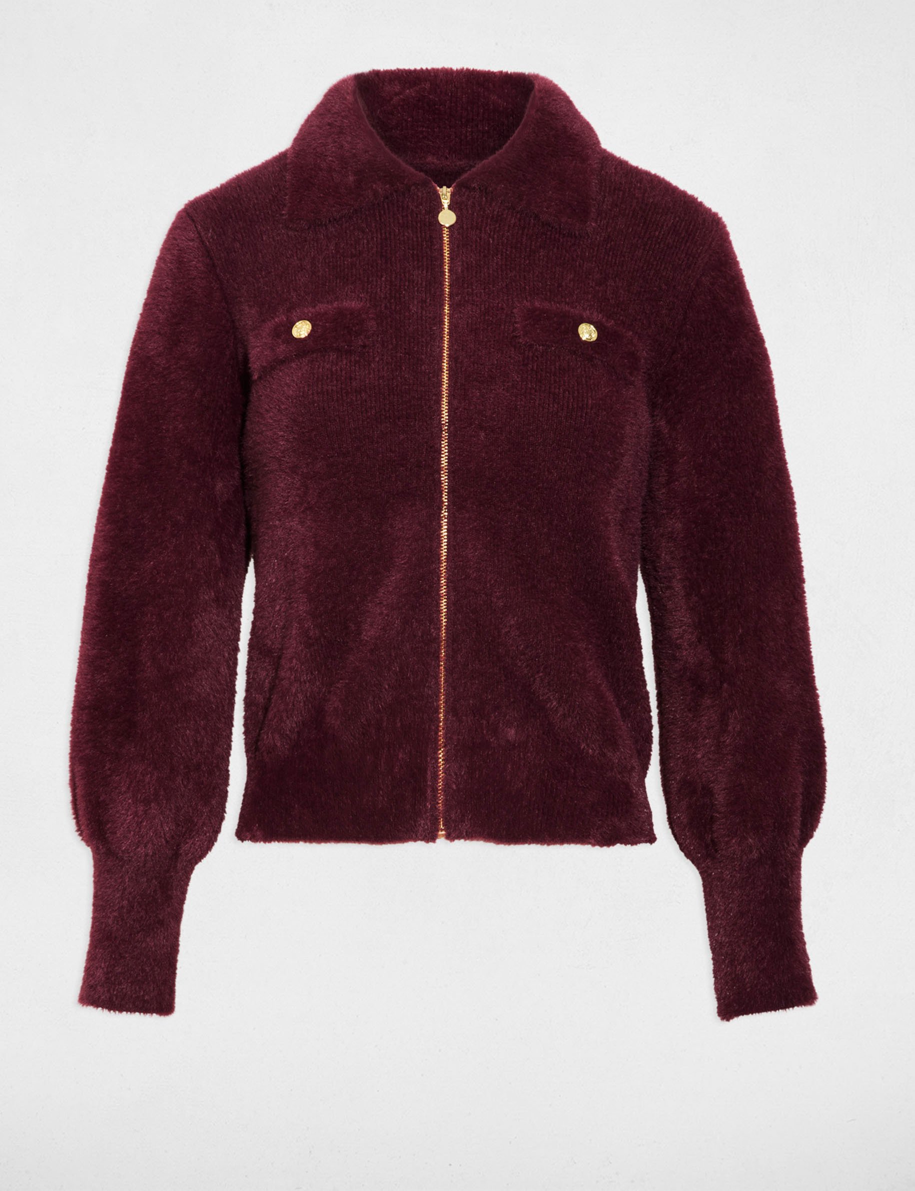 Long-sleeved cardigan with lapel collar plum women