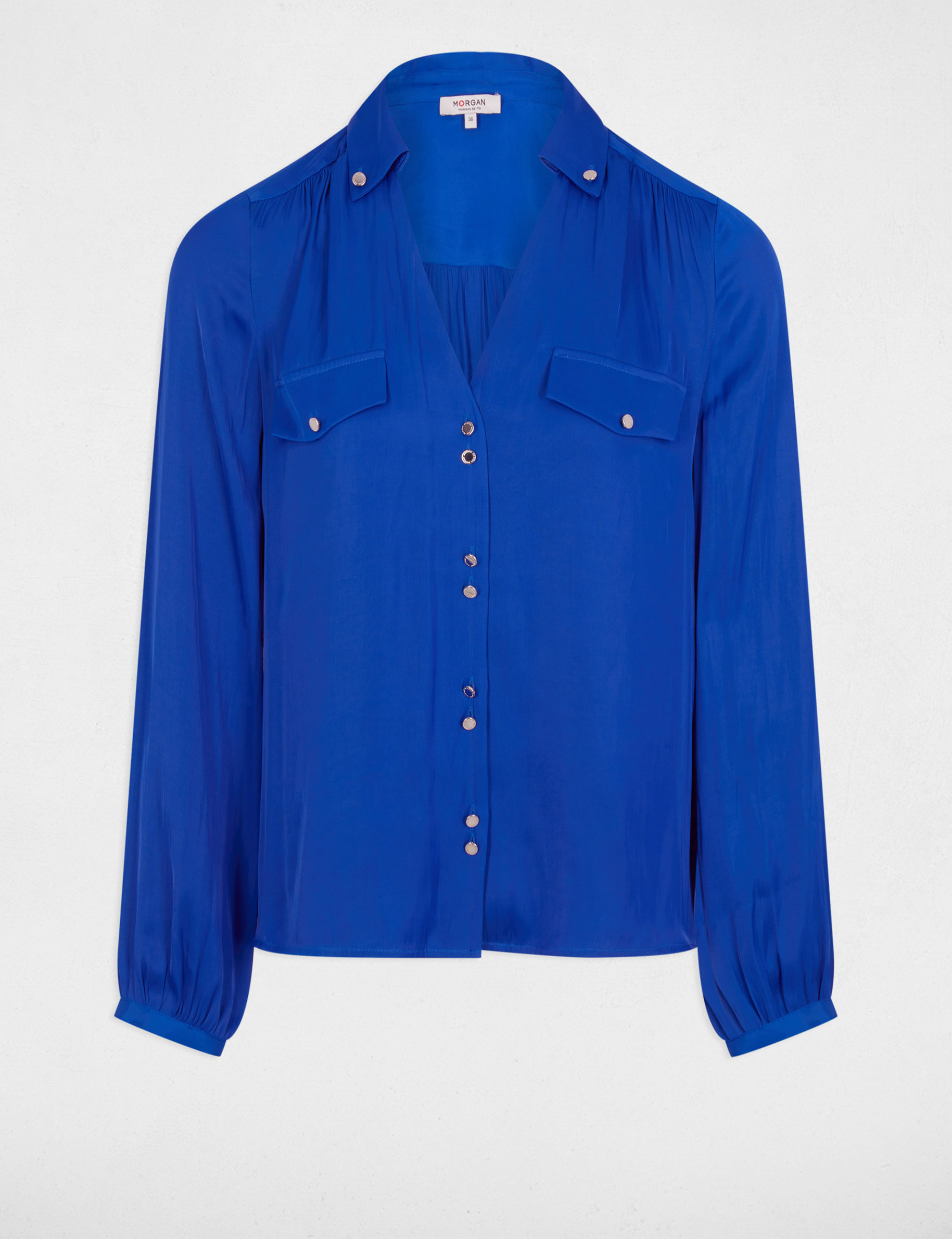 chemise manches longues satin bleu femme Chemise manches longues satin bleu femme