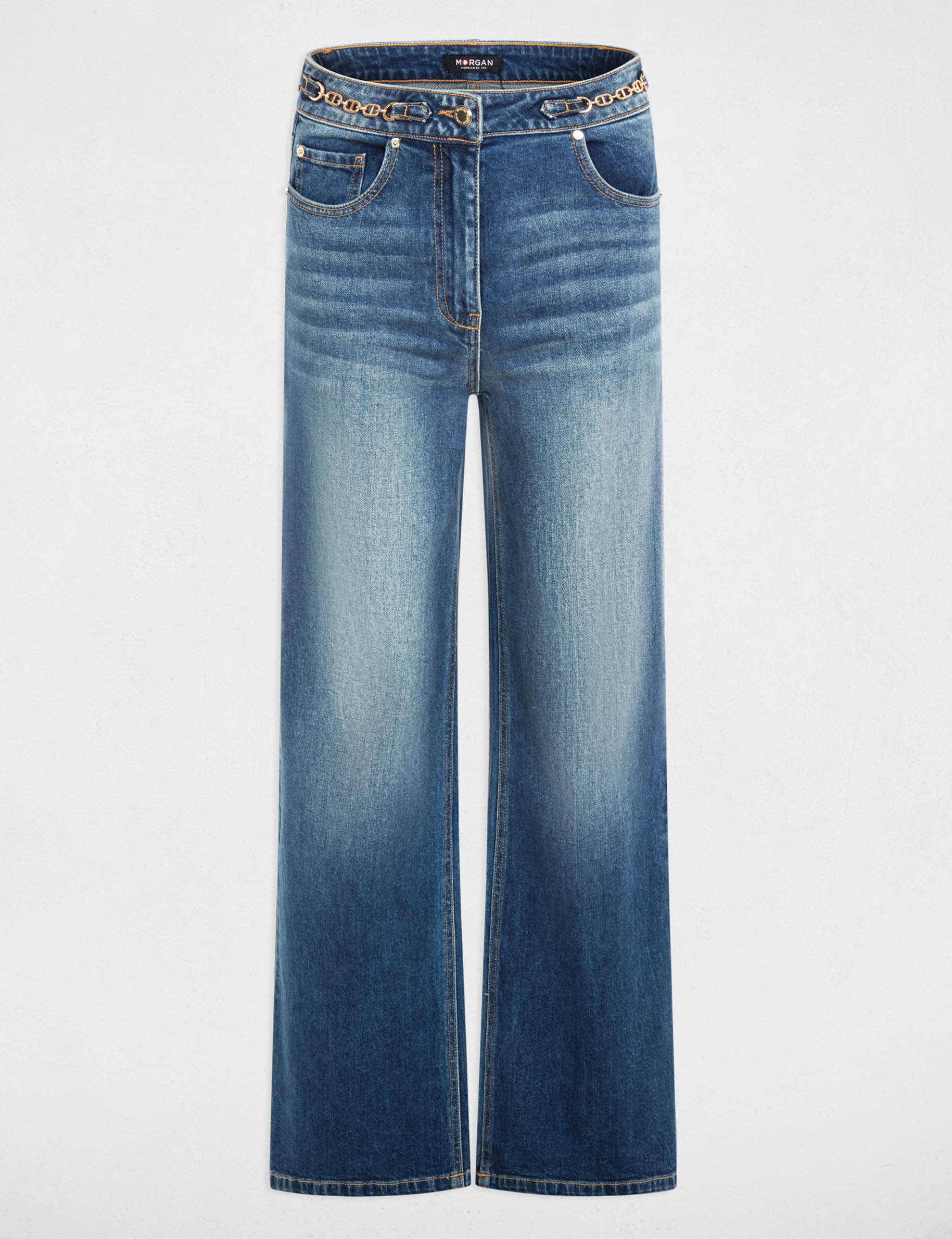 High-waisted wide-leg jeans denim stone women