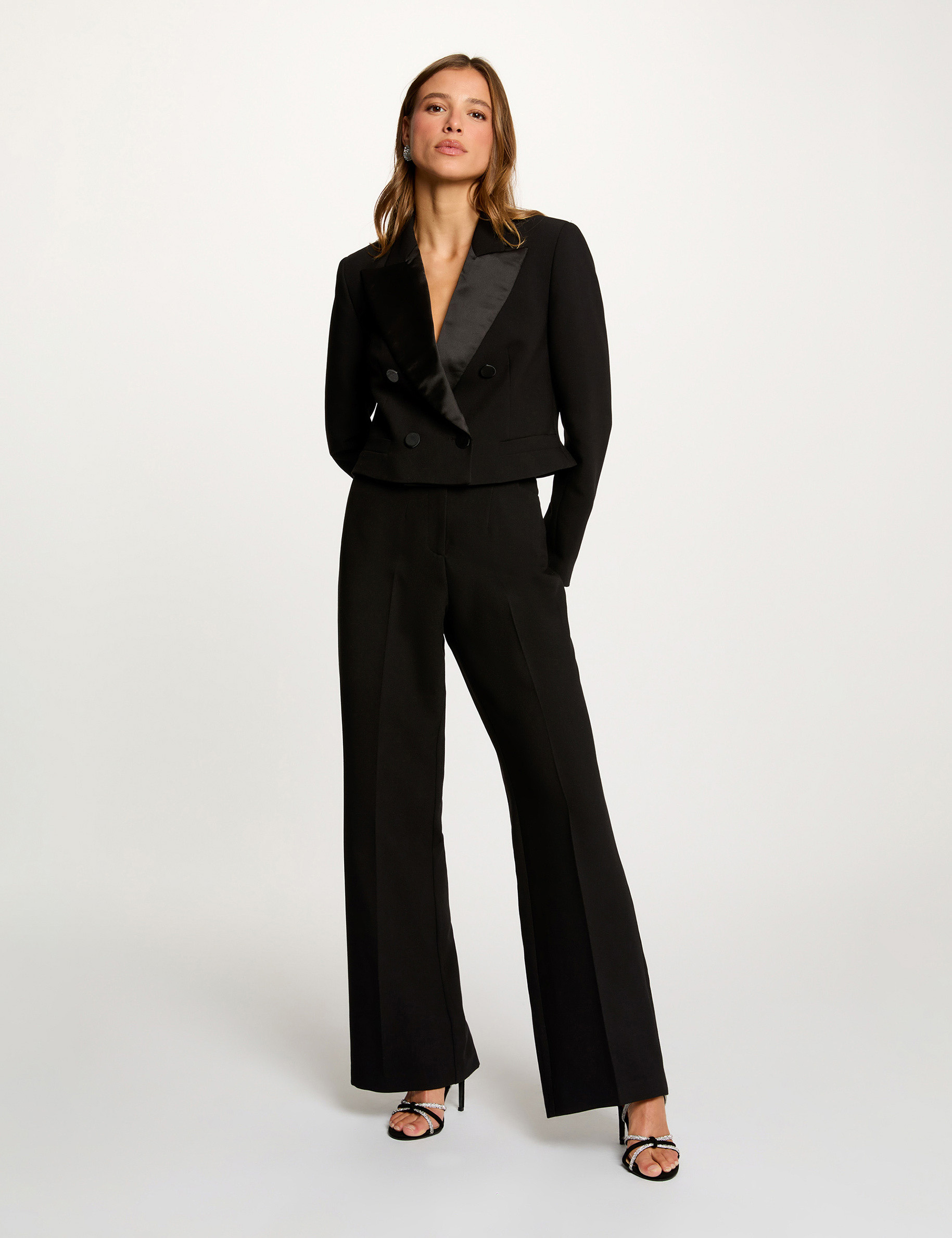 High-waisted wide trousers black women