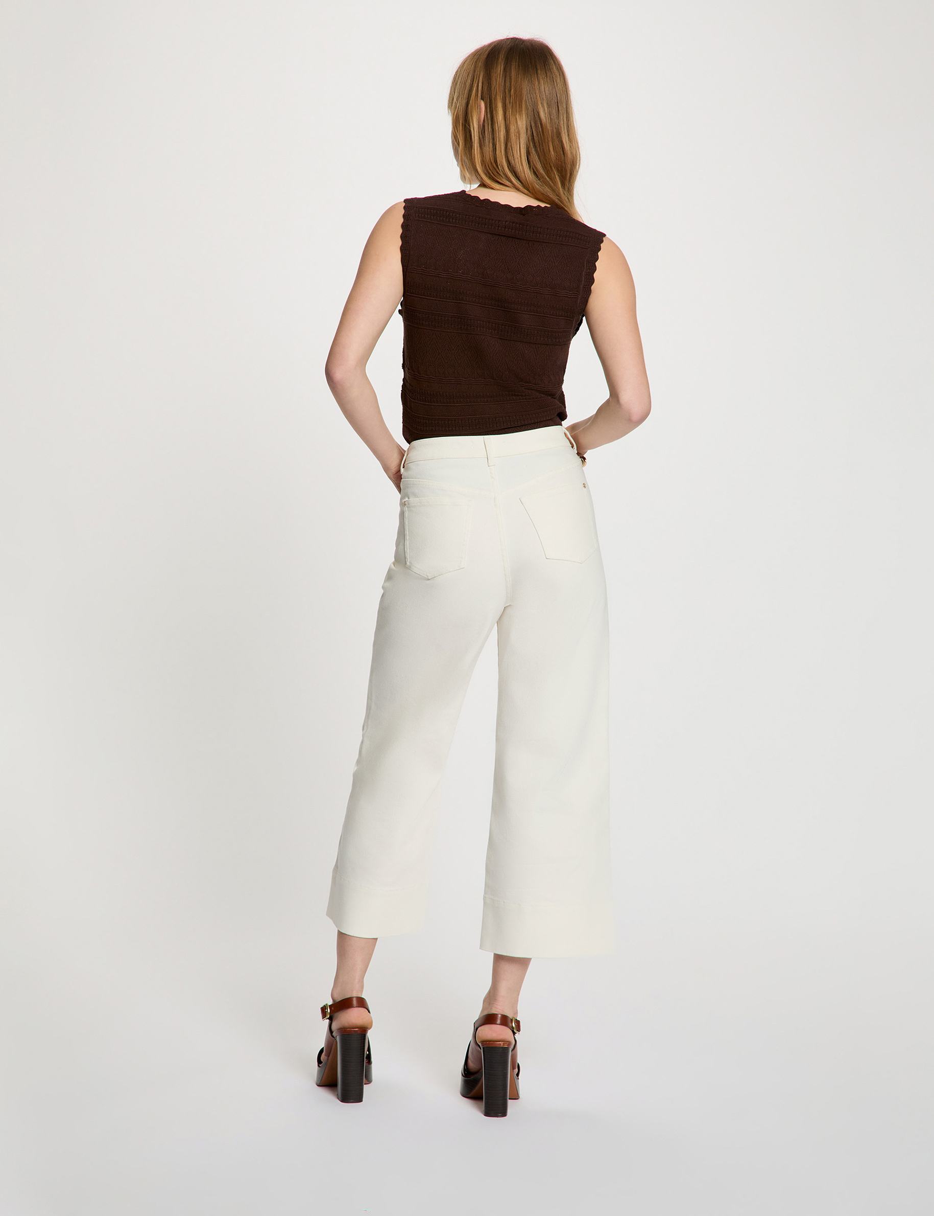 Wide-leg high-waisted cropped trousers white women