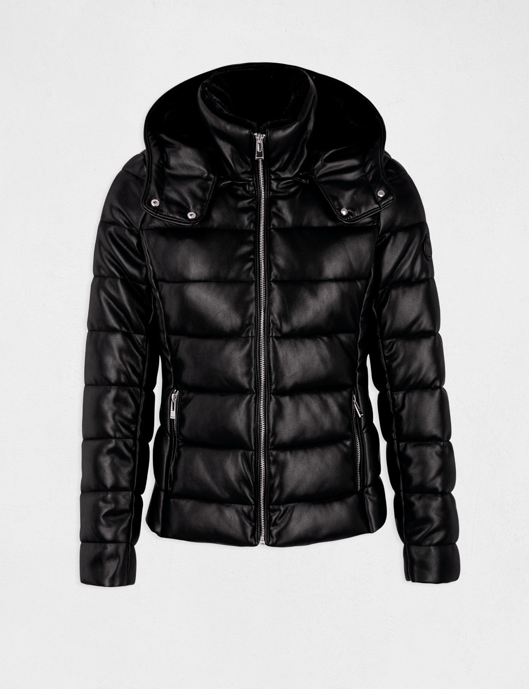 Straight padded jacket with hood black ladies' Straight padded jacket with hood black ladies'