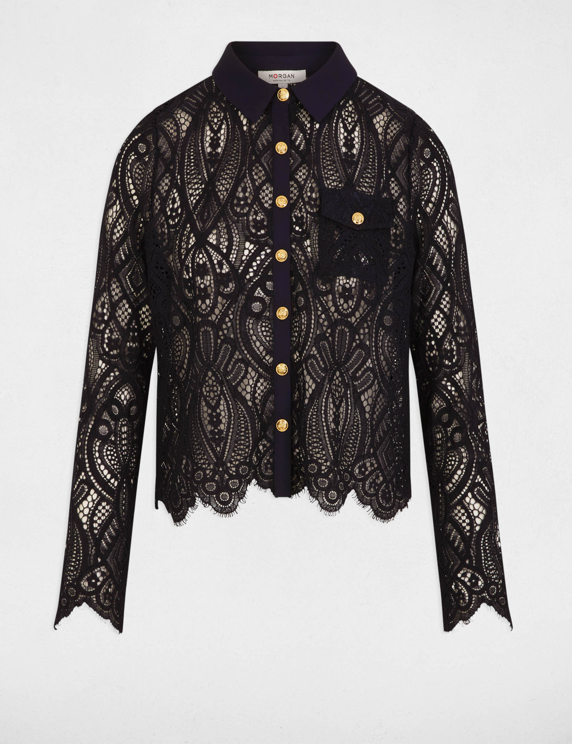 Cropped lace shirt navy blue women