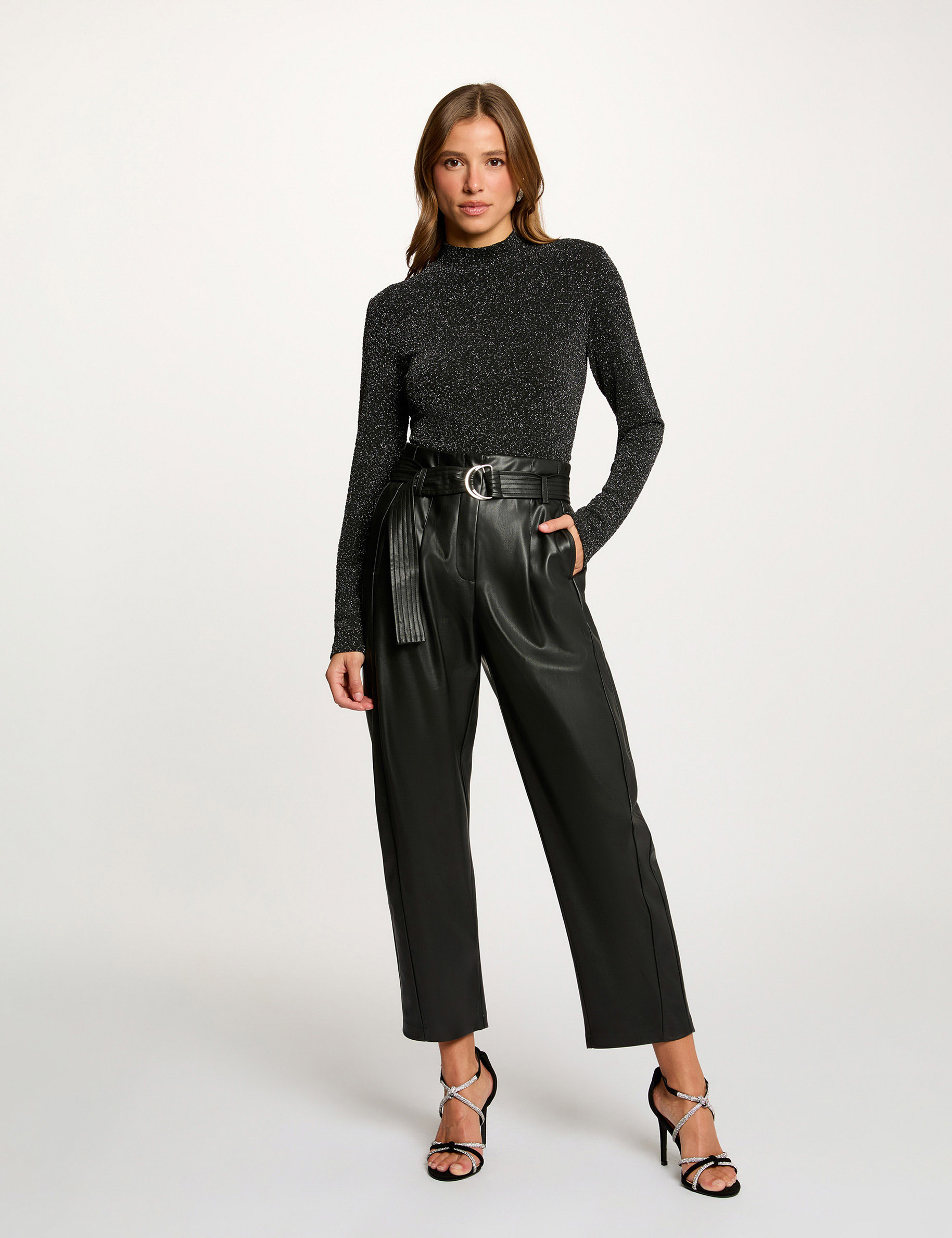 Cropped high neck t-shirt silver color women