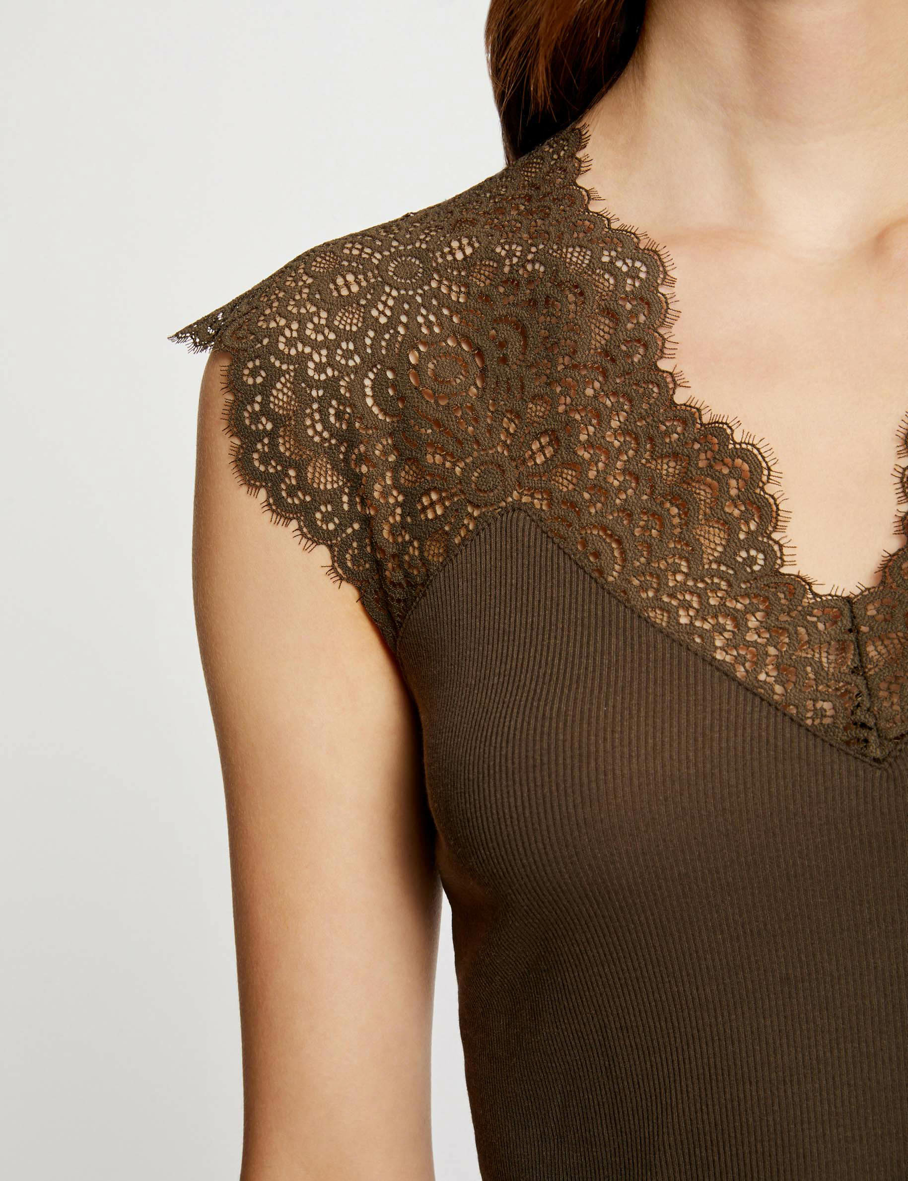 vest top with wide straps and lace khaki green women Vest top with wide straps and lace khaki green women