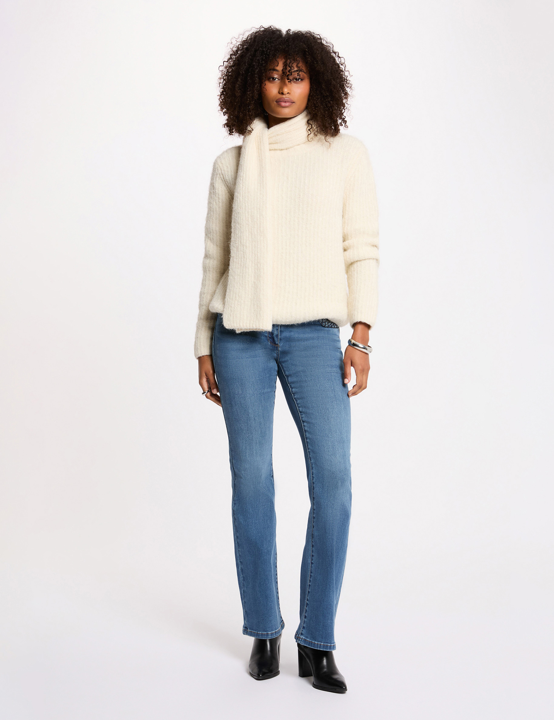 Sweater with scarf collar ivory women