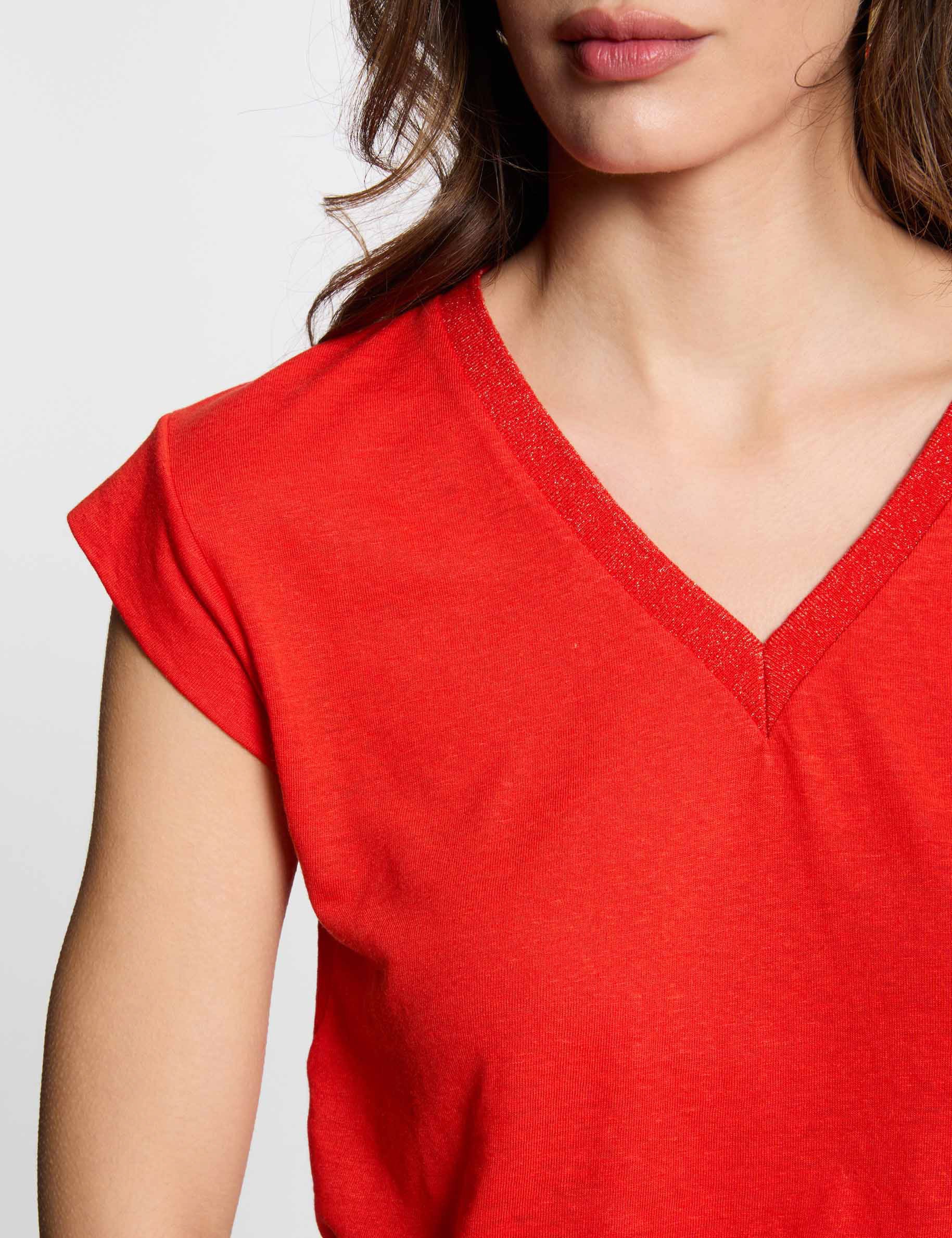 t shirt manches courtes a col en v orange femme T-shirt manches courtes à col en V orange femme