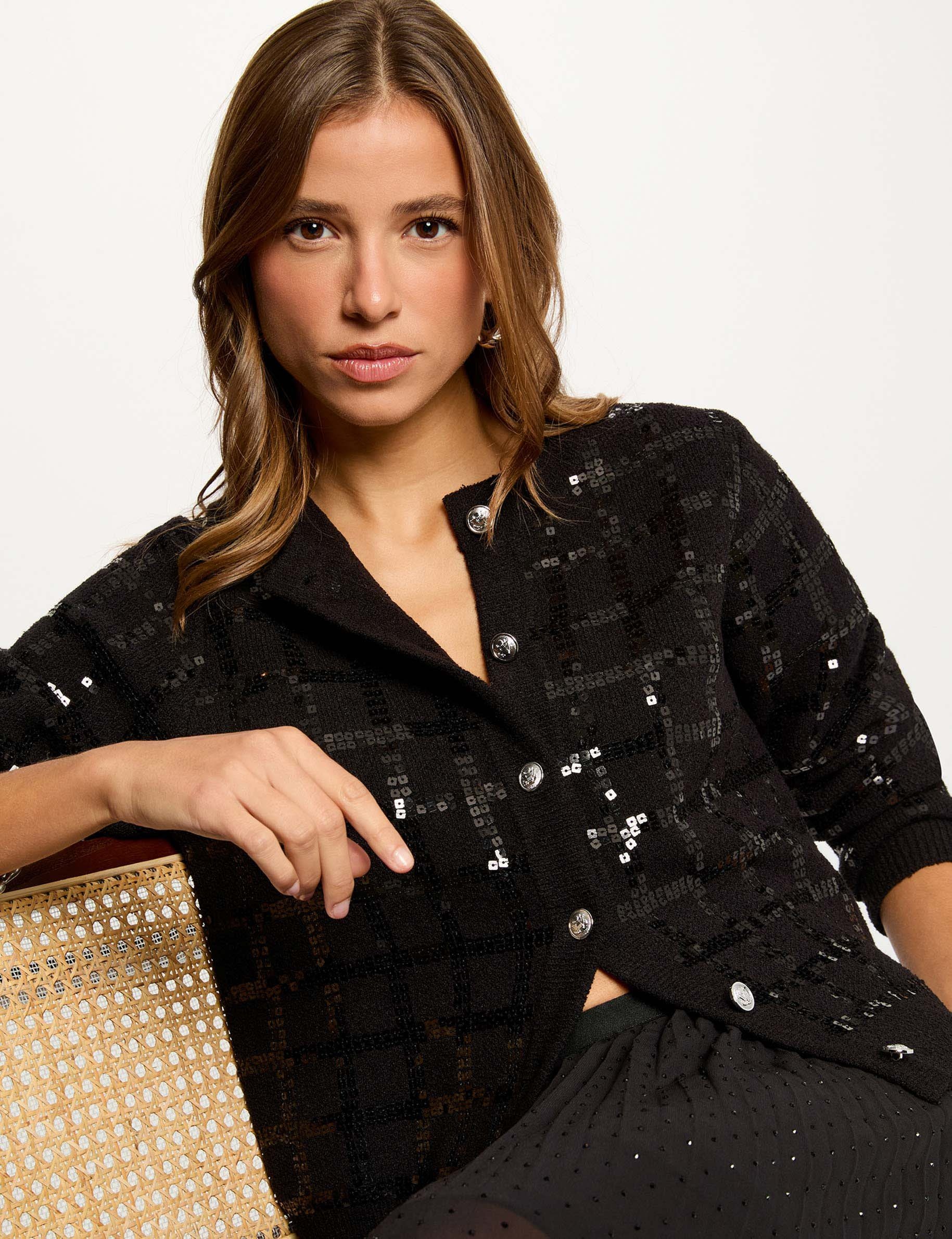veste ajustee a sequins noir femme Veste ajustée à sequins noir femme