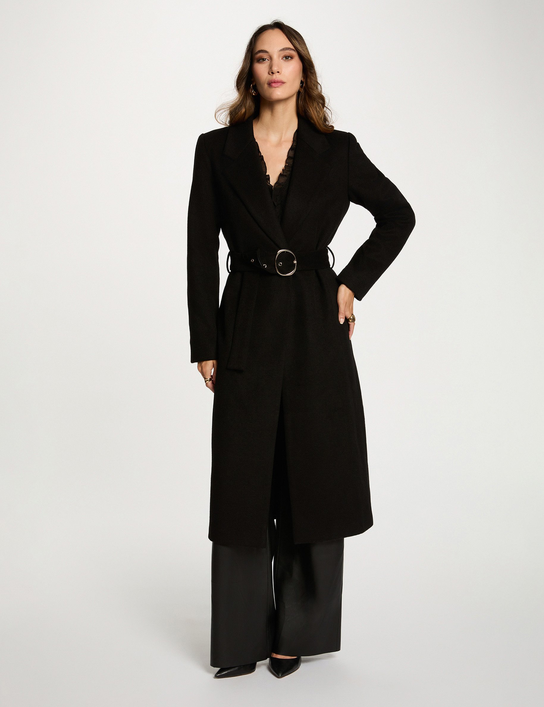 Long belted coat black women