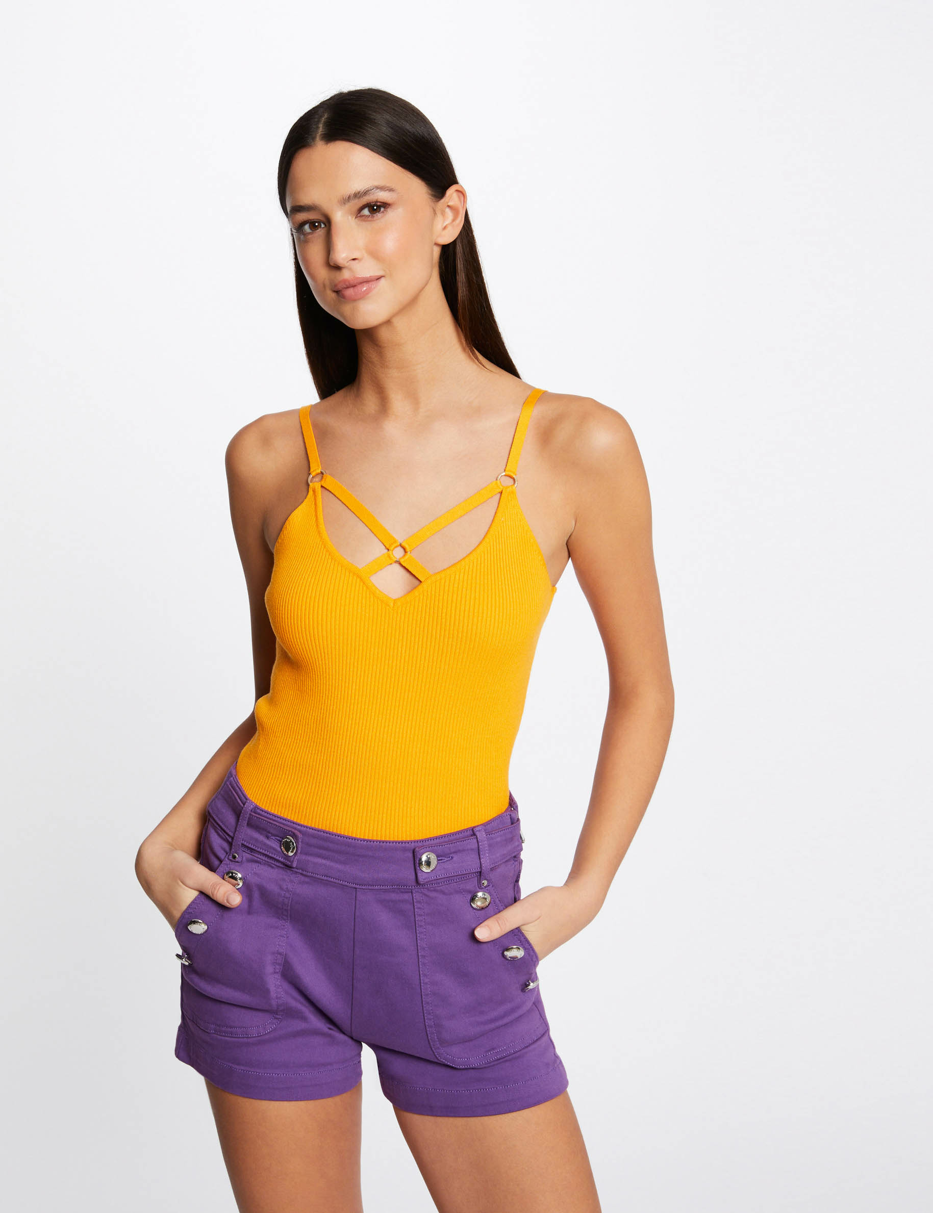 Straight shorts with buttons dark purple ladies' Straight shorts with buttons dark purple ladies'