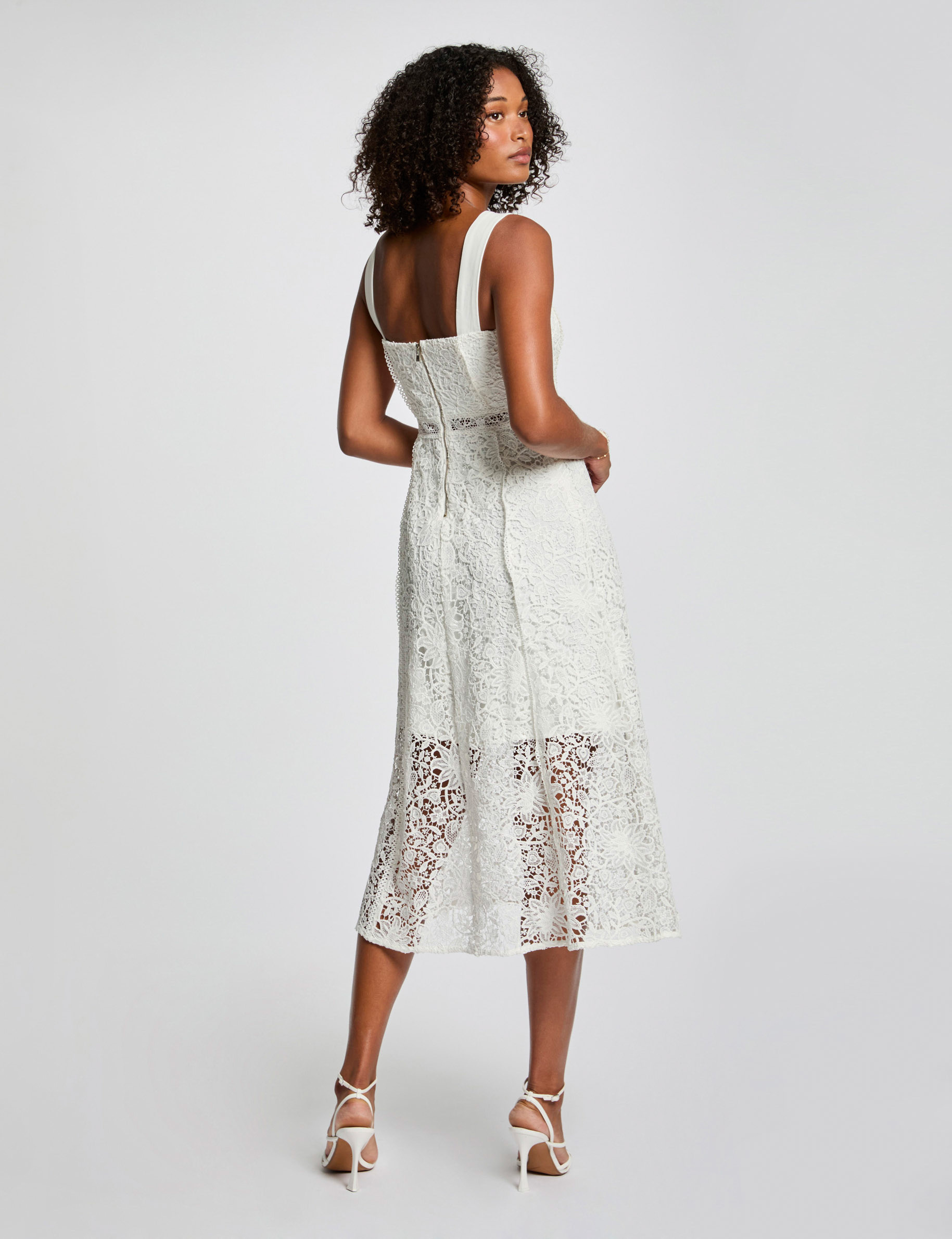 a line midi lace dress white women A-line midi lace dress white women