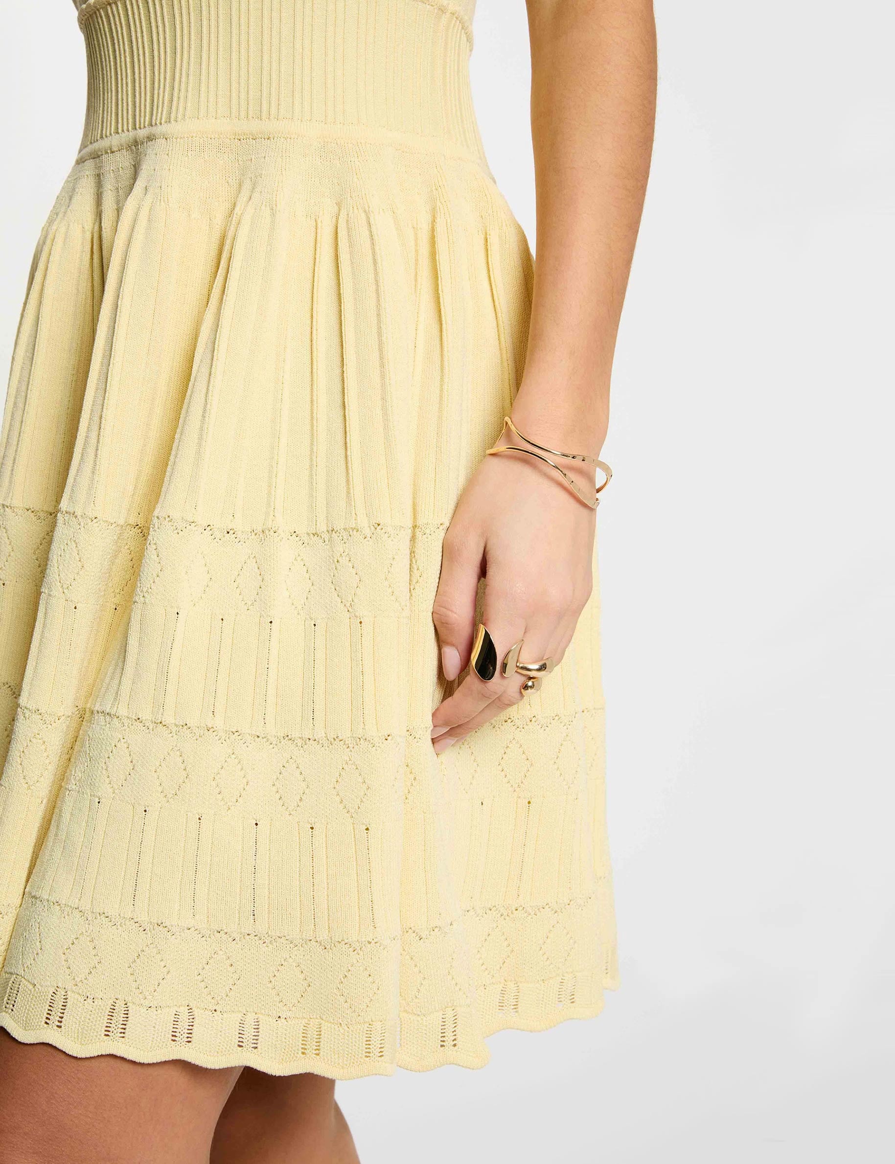 Short knit dress with V-neck pastel yellow women