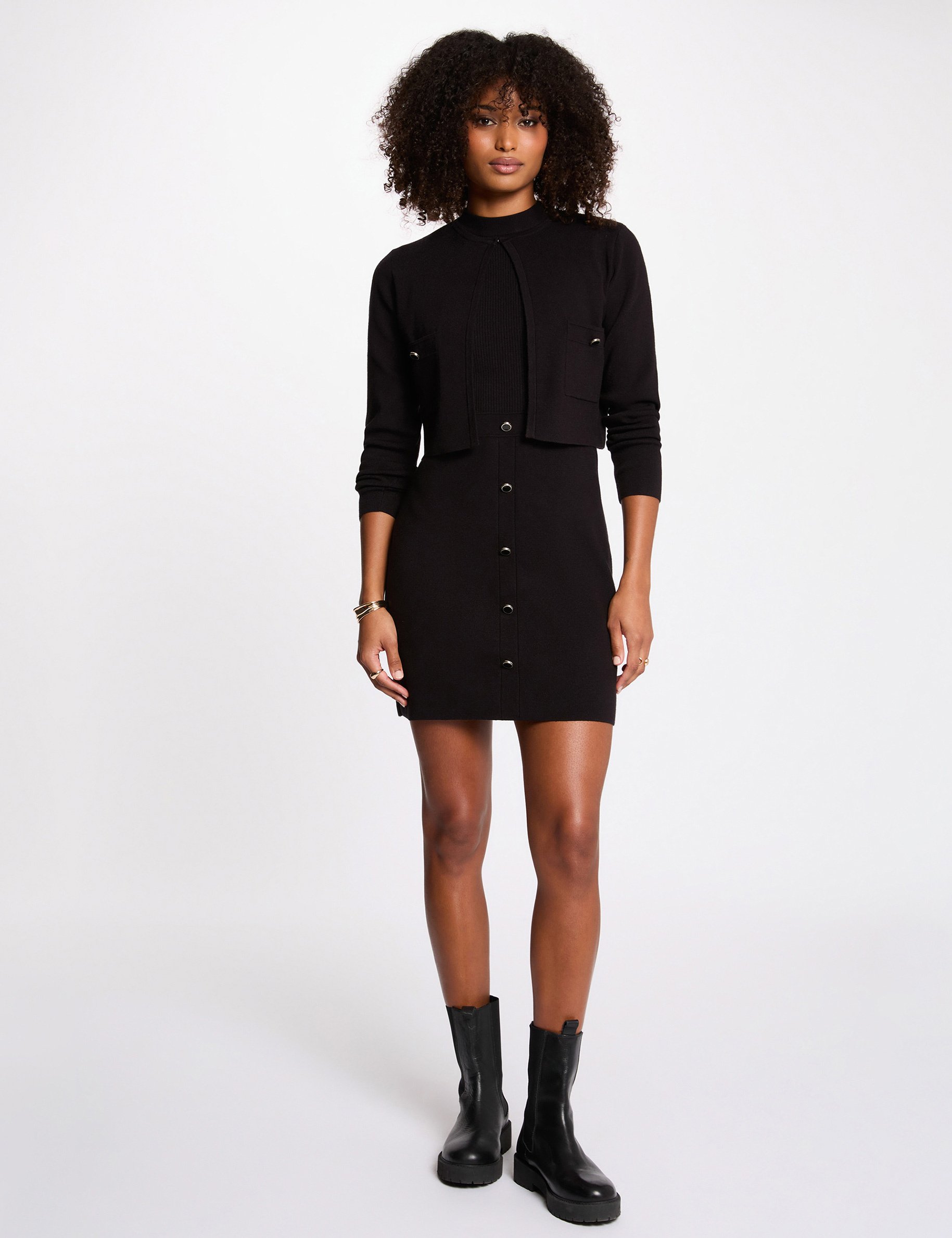 short 2 in 1 effect dress black women Short 2-in-1 effect dress black women