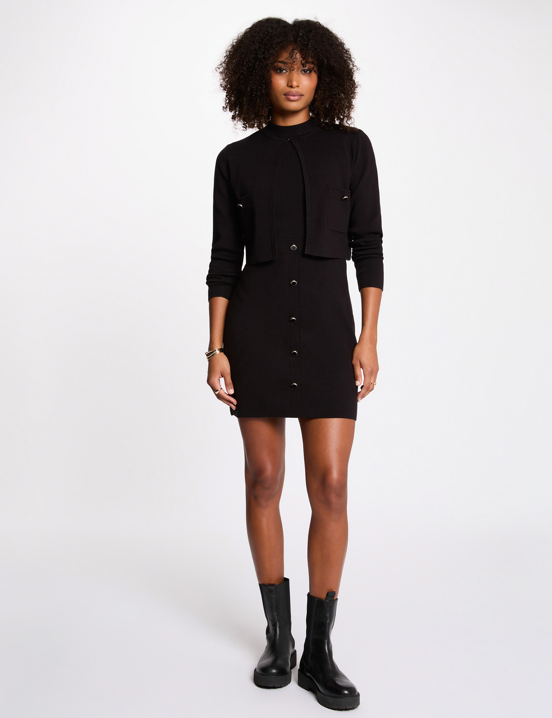 short 2 in 1 effect dress black women Short 2-in-1 effect dress black women