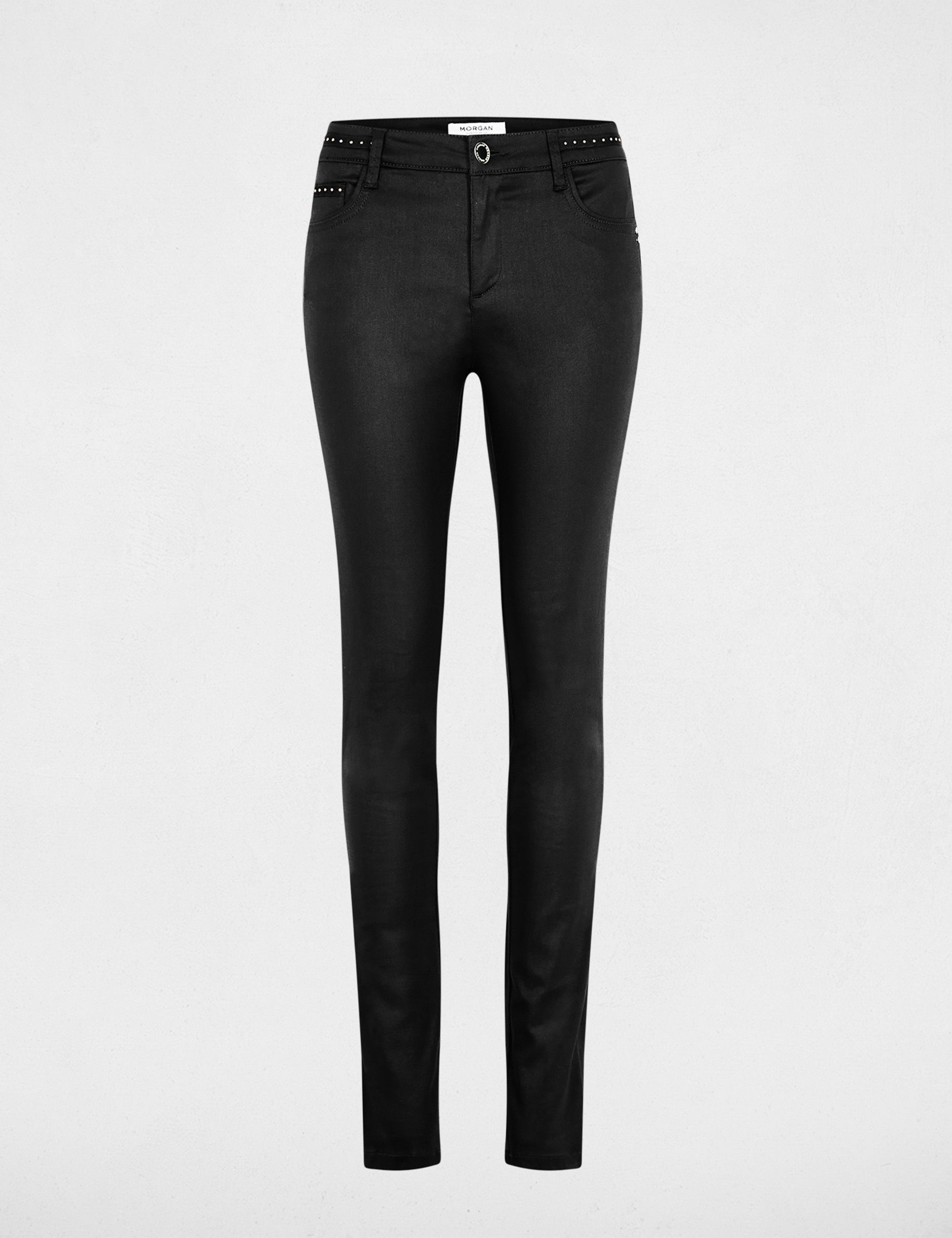 Slim trousers wet effect black women