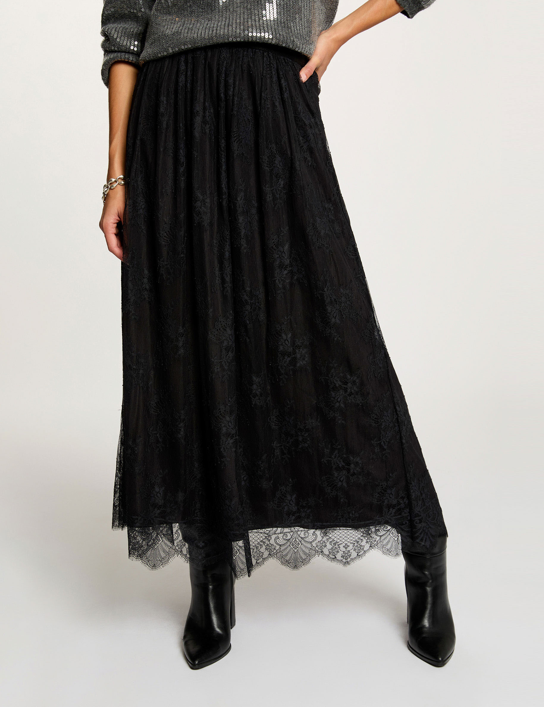 Long lace skirt black women