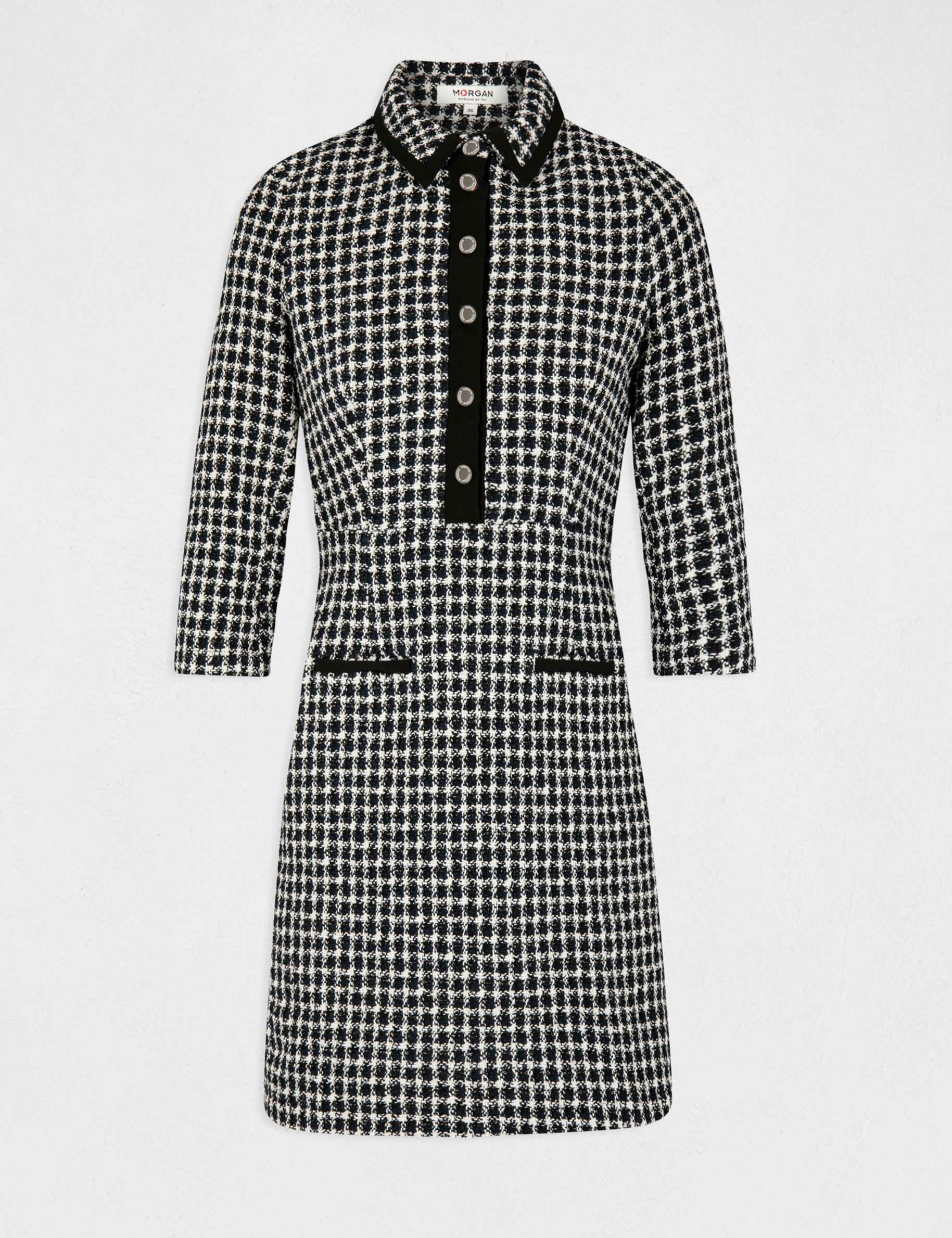 3/4-length sleeved buttoned dress navy ladies' 3/4-length sleeved buttoned dress navy ladies'