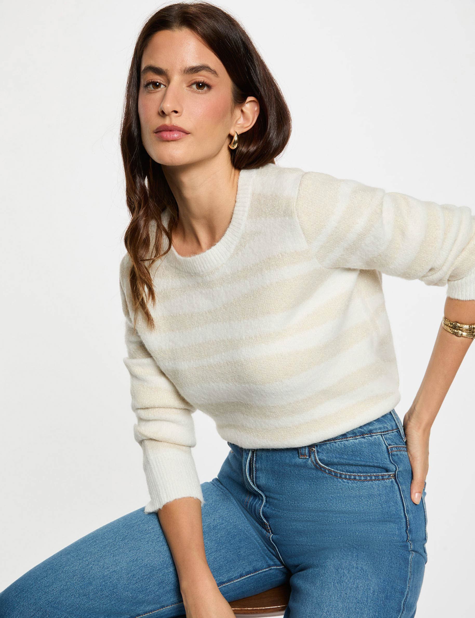 Cropped jacquard sweater ivory women