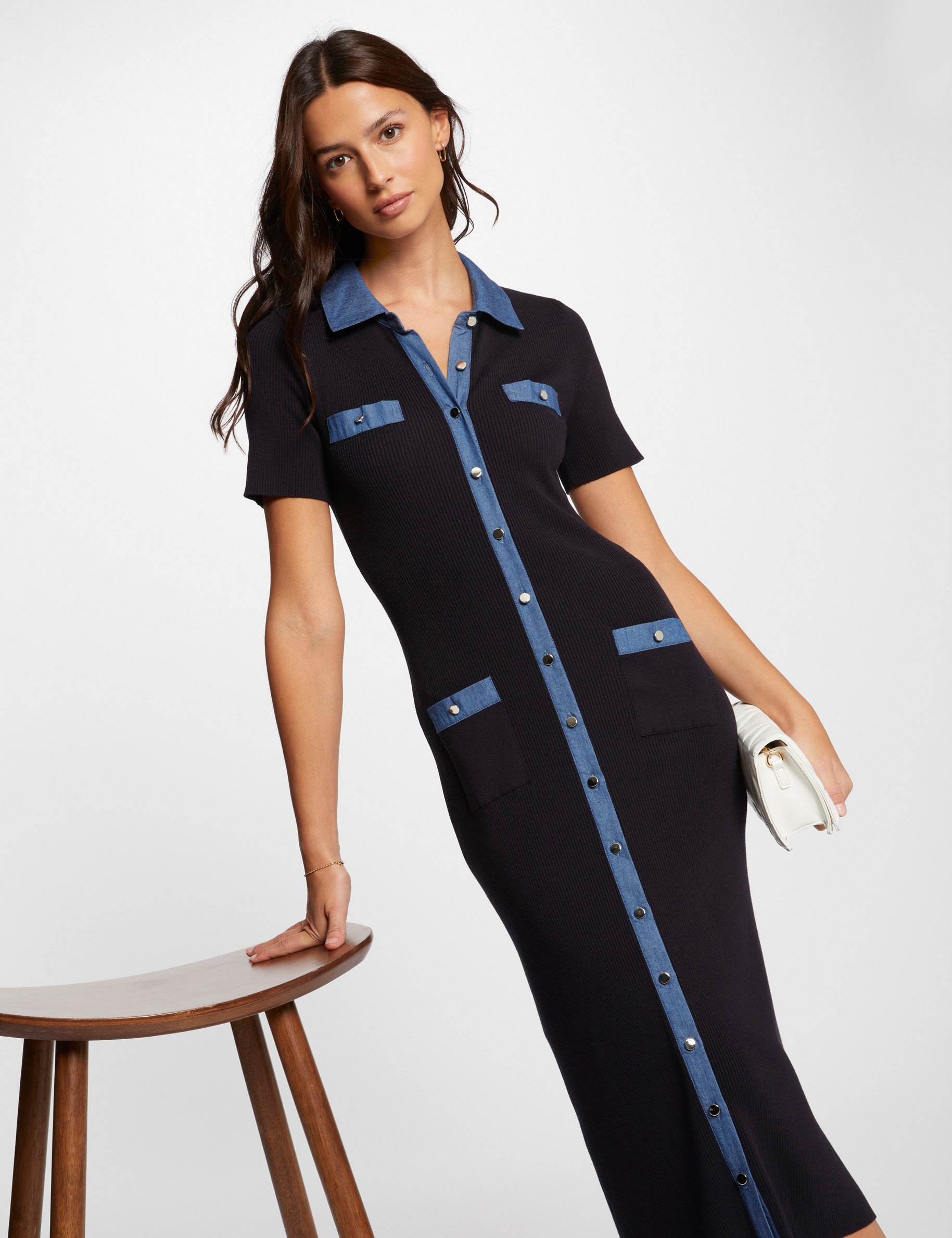 robe tricot midi ajustee bleu marine femme Robe tricot midi ajustée bleu marine femme