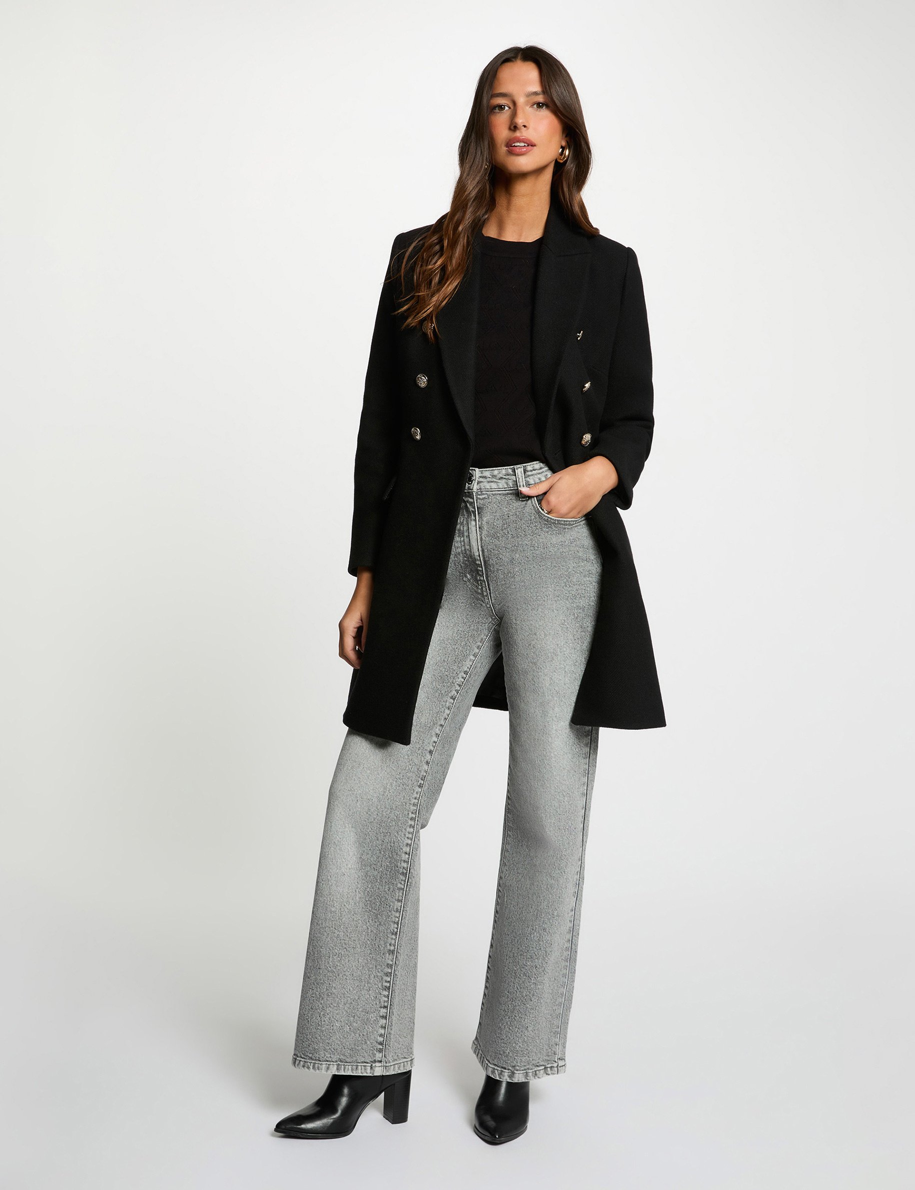 Fitted coat with tailored collar black women