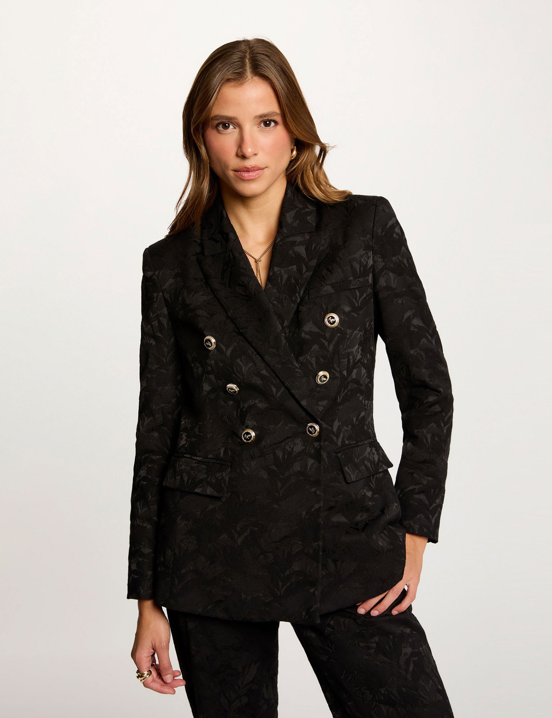 veste jacquard ajustee noir femme black women