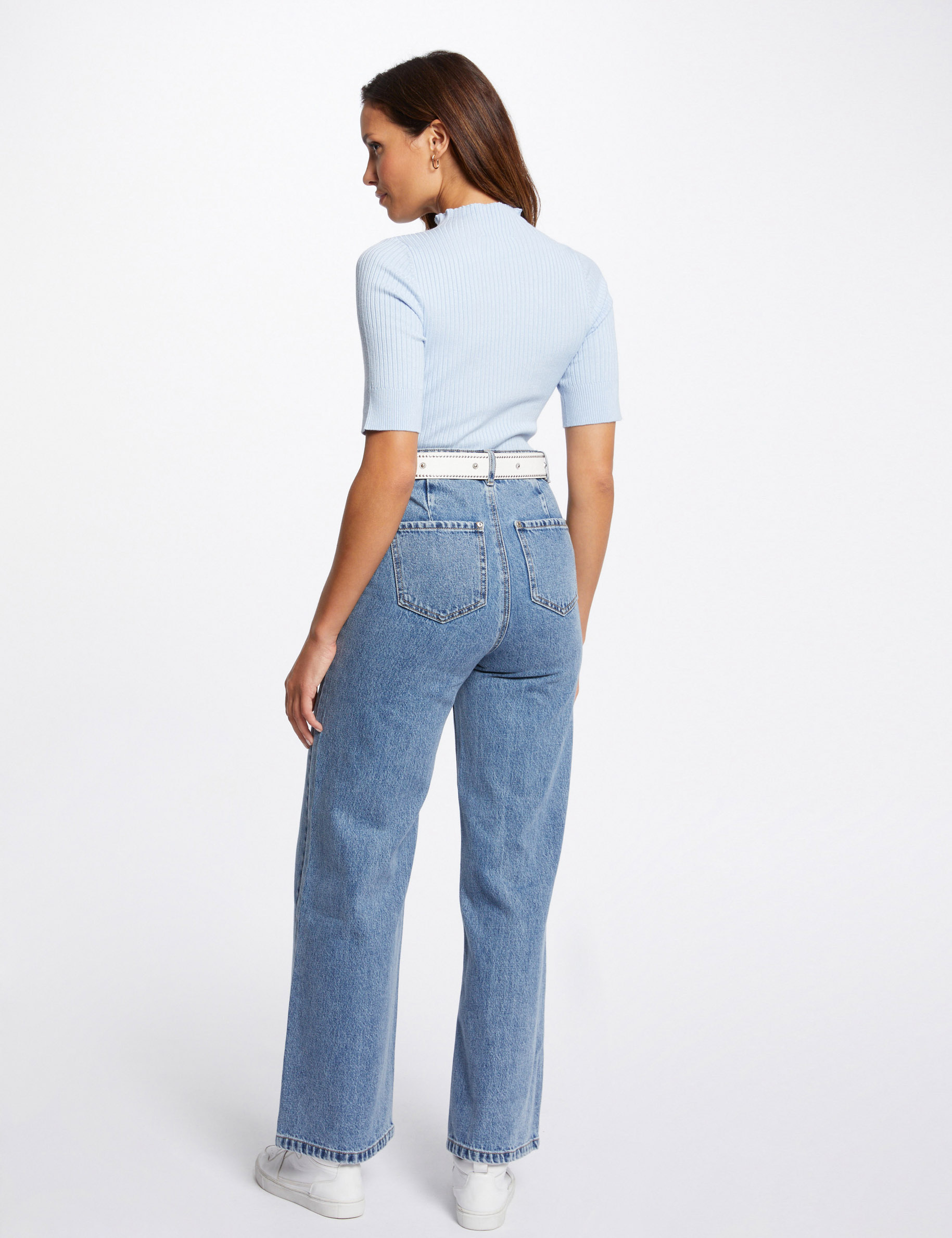 High-waisted wide leg jeans jean double stone ladies'