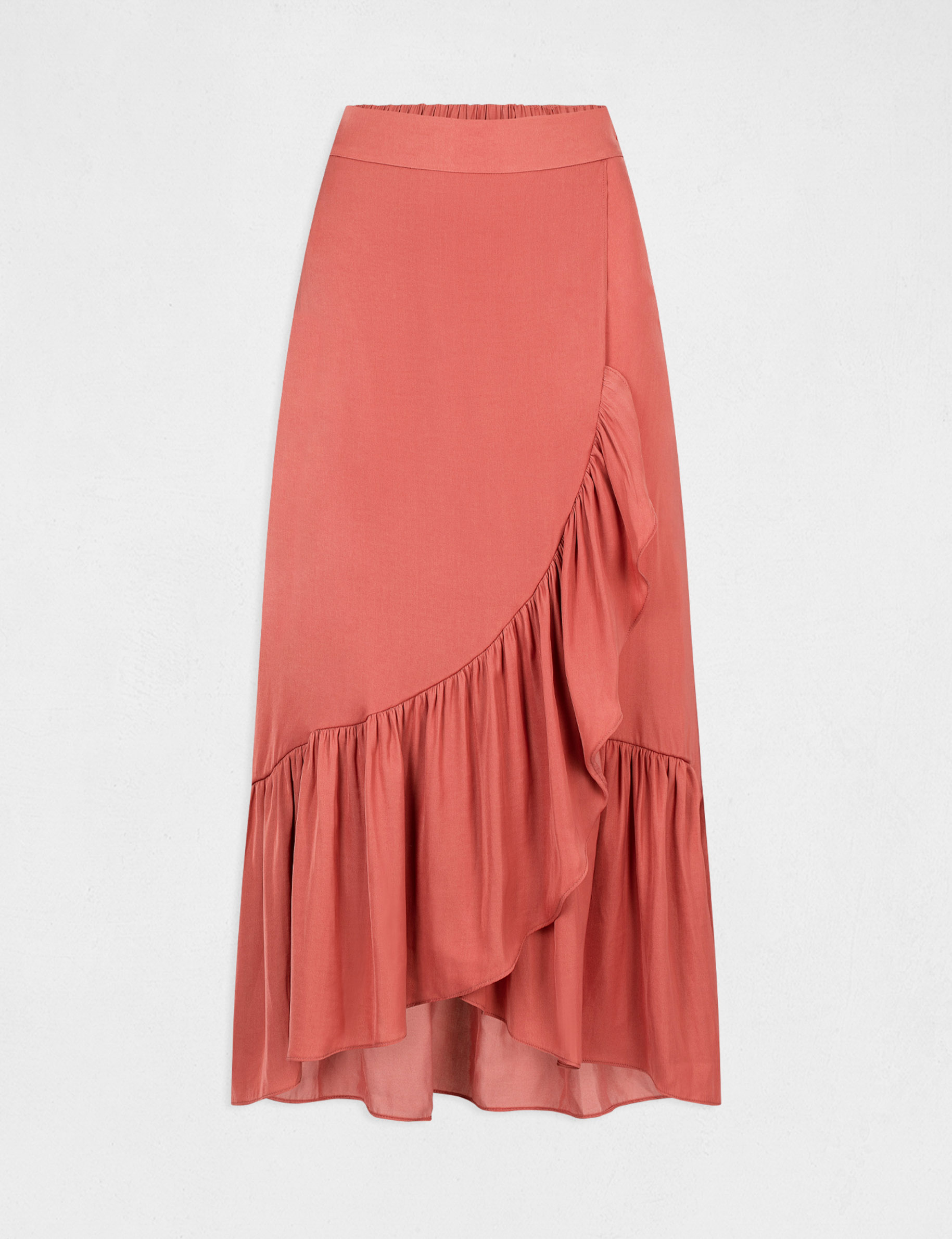 Midi A-line skirt with ruffles rust ladies'